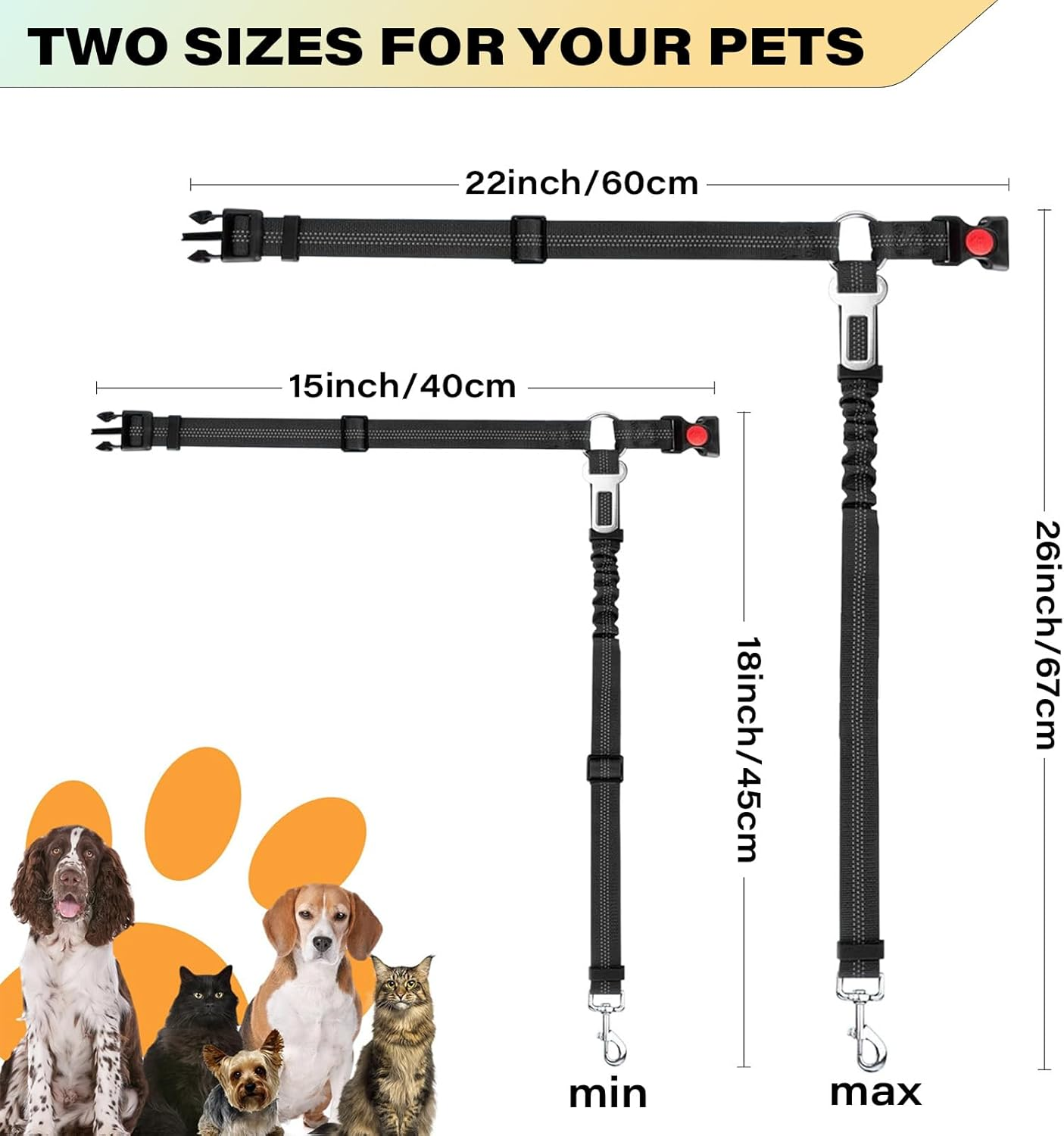 Vehicle Harnesses, 2 In1 Dog Belts for Cars, 2 Pack Pet Harnesses Headrest Restraint Clip Adjustable Dog Car Harness Belt with Anti-Shock Elastic Bungee Buffer for All Vehicles (Black) image number 3