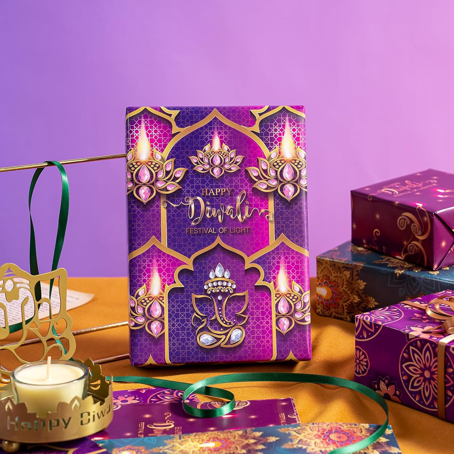 WRAPAHOLIC Diwali Wrapping Paper Sheet - 12 Sheets Happy Diwali the Festival of Lights Design Folded Flat for Holiday, Party Celebration - 19.7 Inch X 27.5 Inch per Sheet image number 5