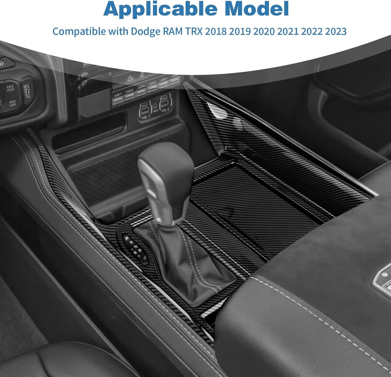 PDKLIN Carbon Fiber Gear Shift Panel Trim Cover Compatible with Dodge RAM TRX 2018 2019 2020 2021 2022 2023, ABS Interior Accessories image number 6