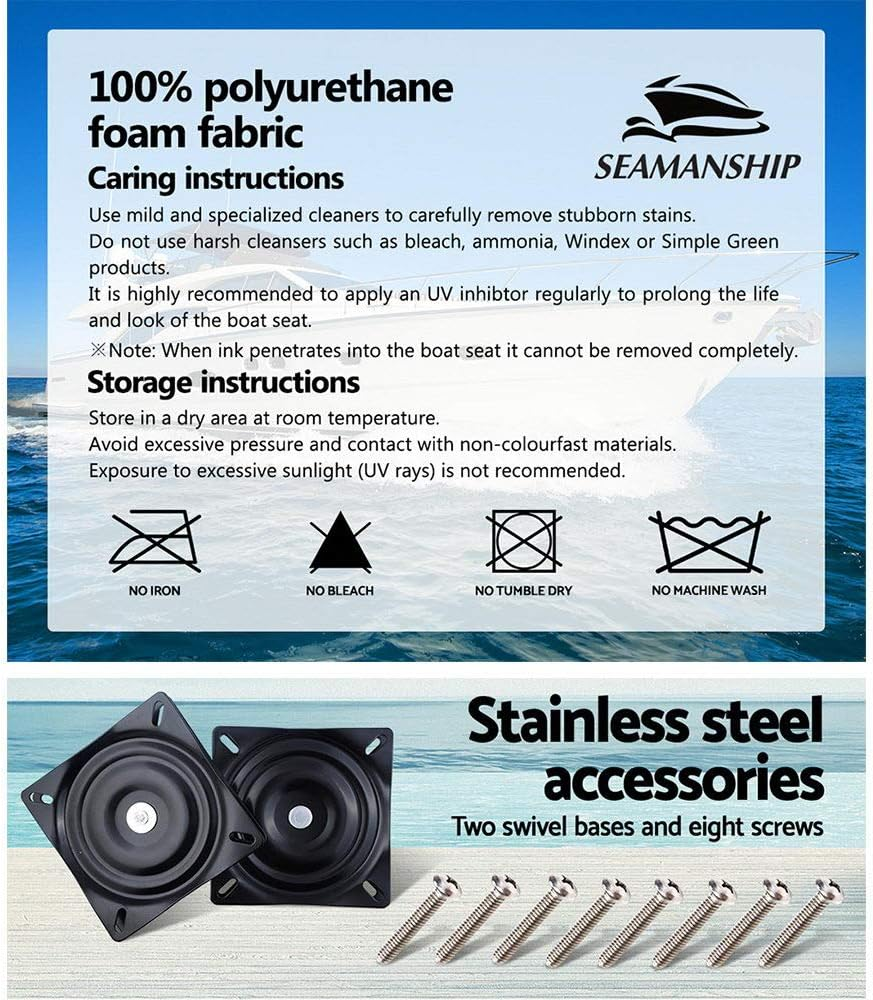 Seamanship Boat Seats, Set of 2 Folding Seat Swivel Chair Floor Chairs Marine Seating Fishing Outdoor Accessories, XL Backrest All Weather Conditions Stainless Steel Grey