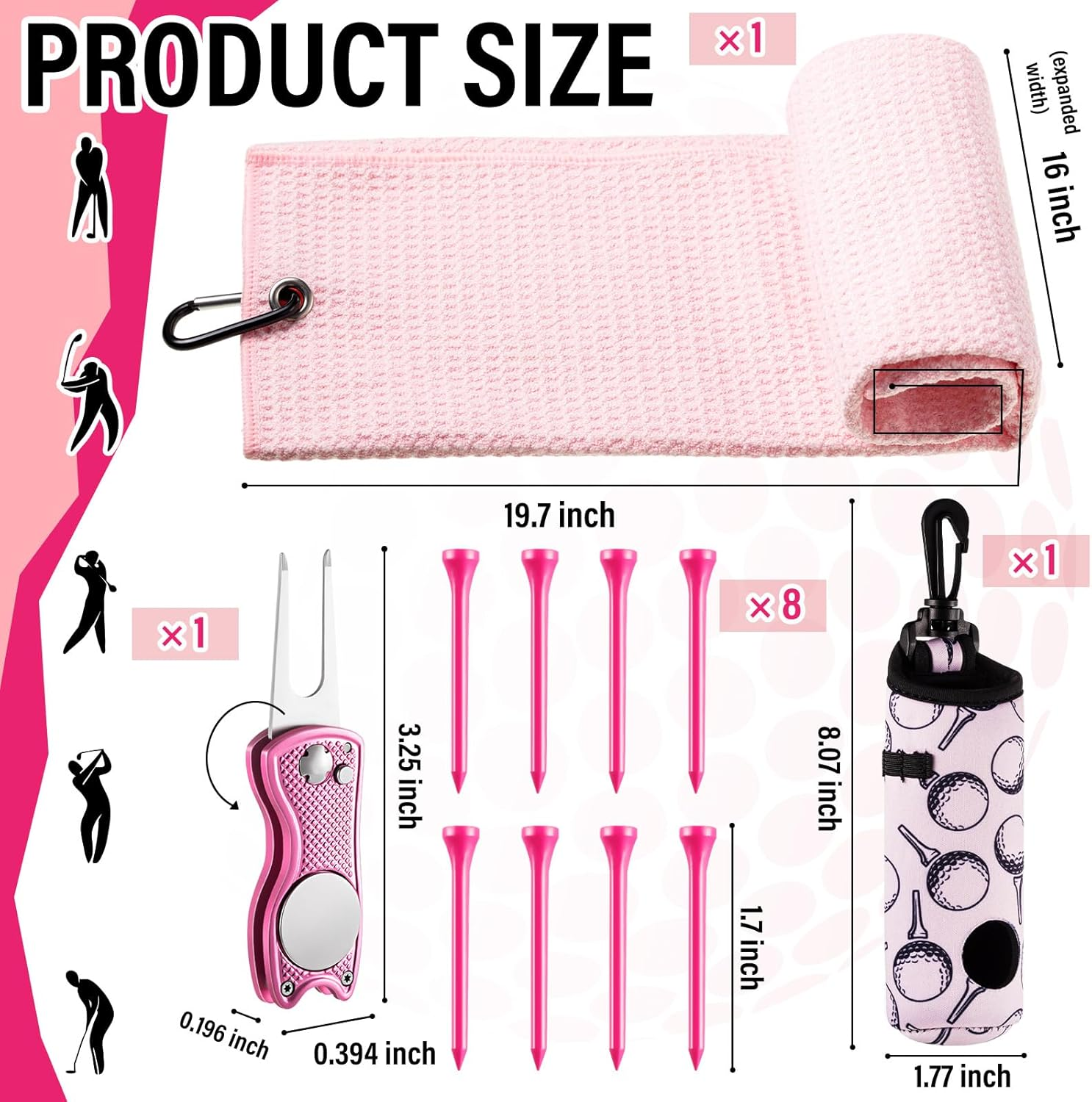 Liliful 12 Pcs Golf Accessories Kit, Include Golf Tees Golf Towel Golf Ball Bag with Hook Cleaner Brush Divot Tool with Magnetic Ball Marker for Women Ladies Golf Gifts image number 3