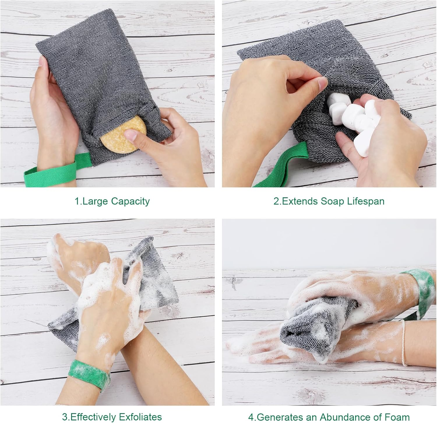 PHOGARY Soap Bags Mesh Exfoliating, 6 Pack Soap Net Sock for Bar Soap, Nylon Shampoo Bar Bags for Bath/Shower Exfoliating, Soap Sleeve Body Scrubber Pouch Body Exfoliator - Quick Drying (Black,Gray) image number 4