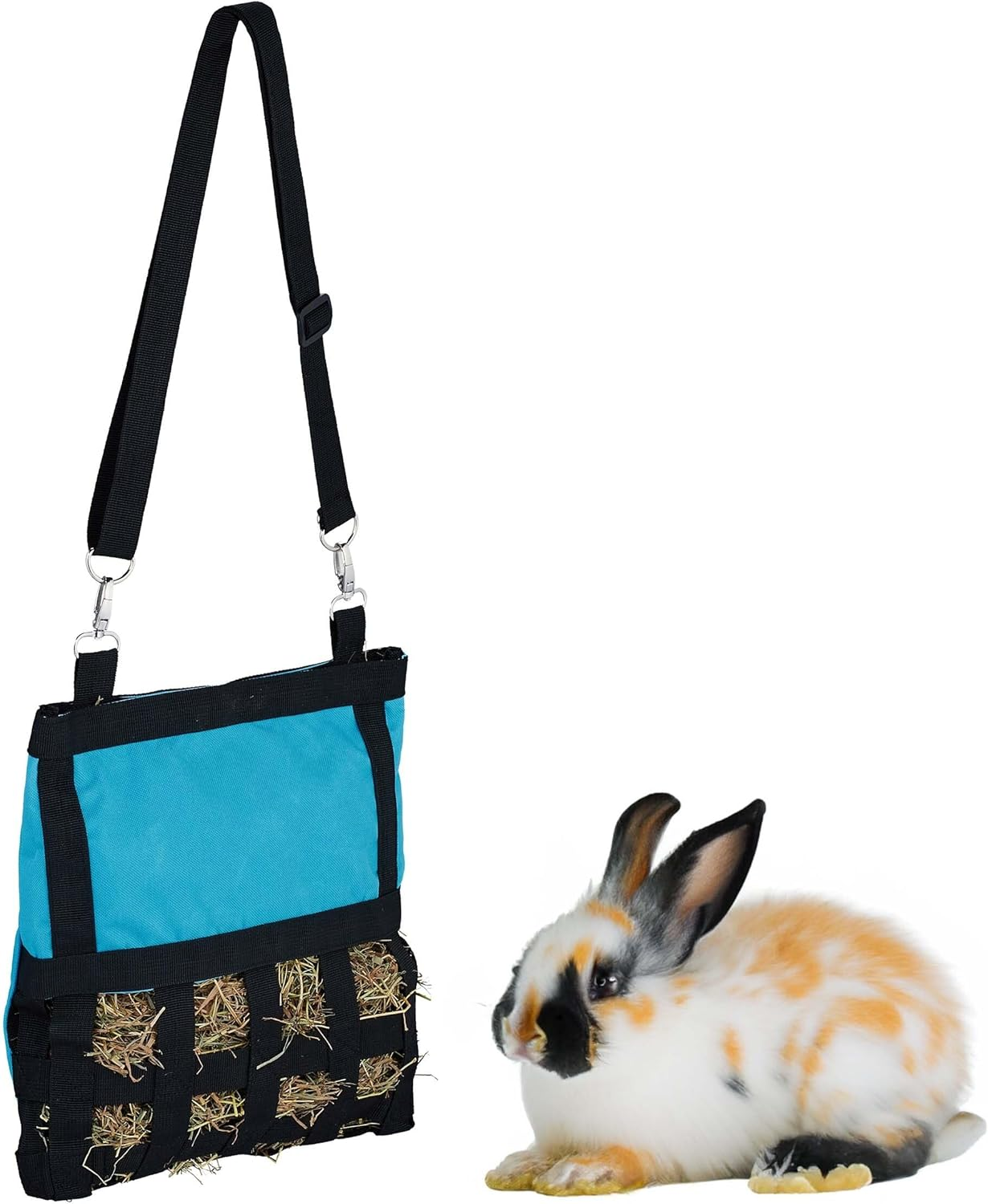 Relaxdays Fabric Hay Bag for Small Animals, H30 X W30 Cm, for Rabbits, Guinea Pigs, Hamsters, Blue/Black