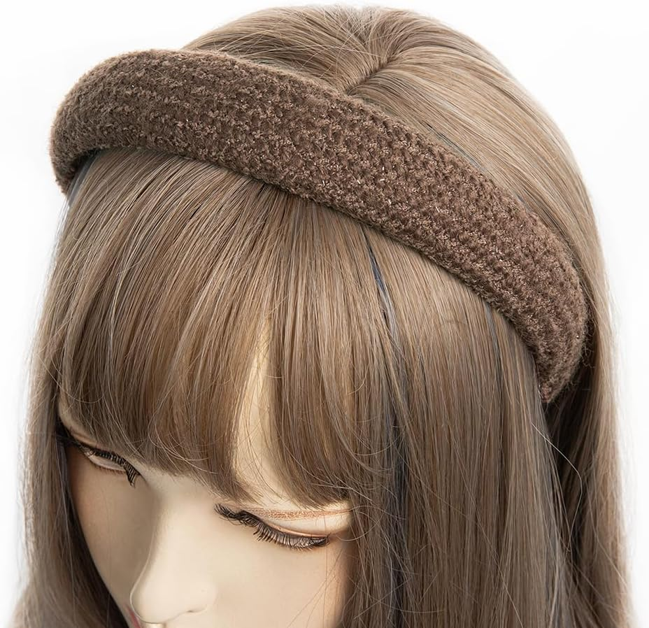 Axy Knitted Fabric Headband with Fine Metallic Threads, Padded, Beautiful Women'S Headband, Hair Accessories, HRK11 (White)