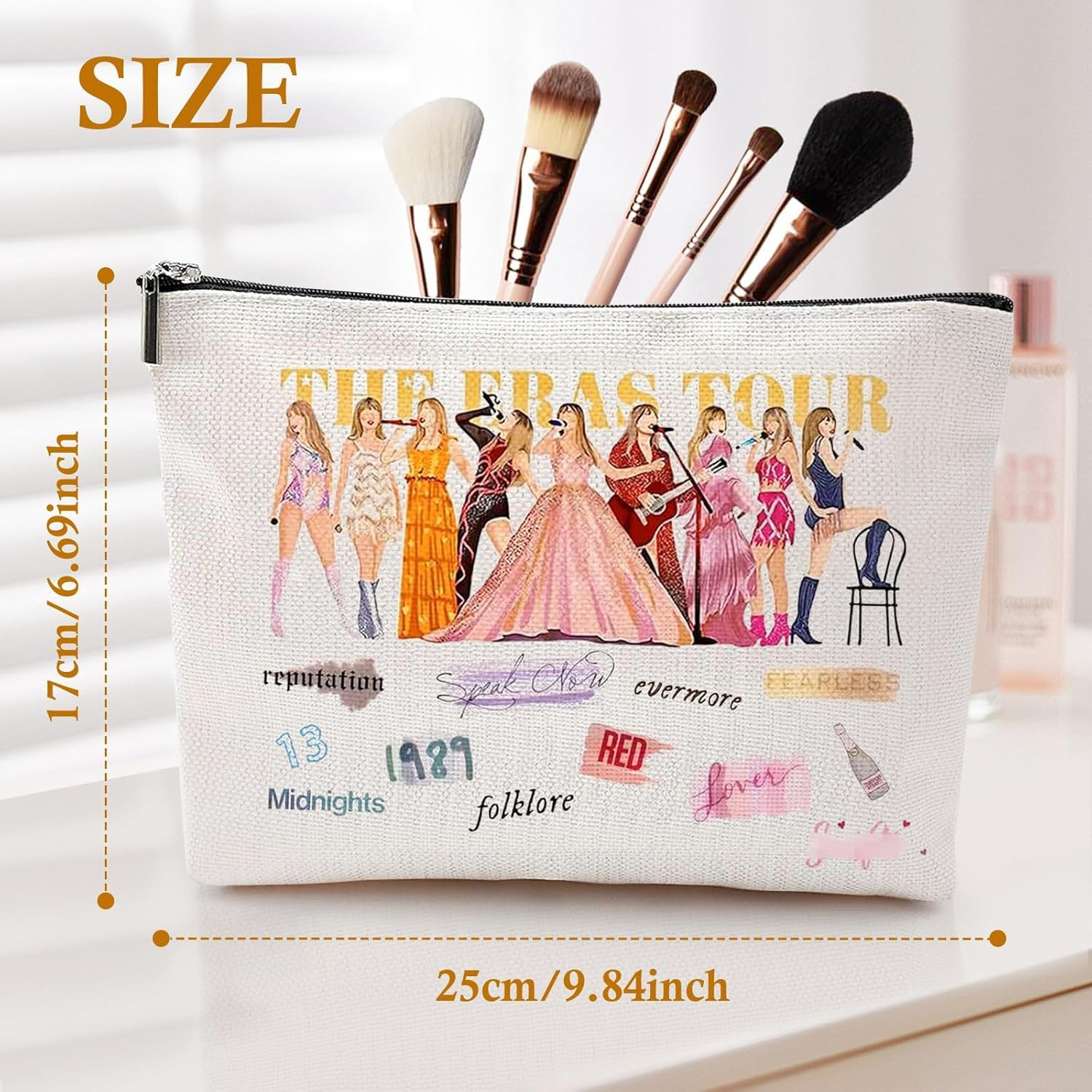 Music Lover Makeup Bag, Singer Tour Fans Gifts Cosmetic Bag, Fans Portable Makeup Bag for Women and Girls Travel Gym Home Organization，For Women Sister Mum Music Lover Singer Fans（Yellow）, Yellow image number 4