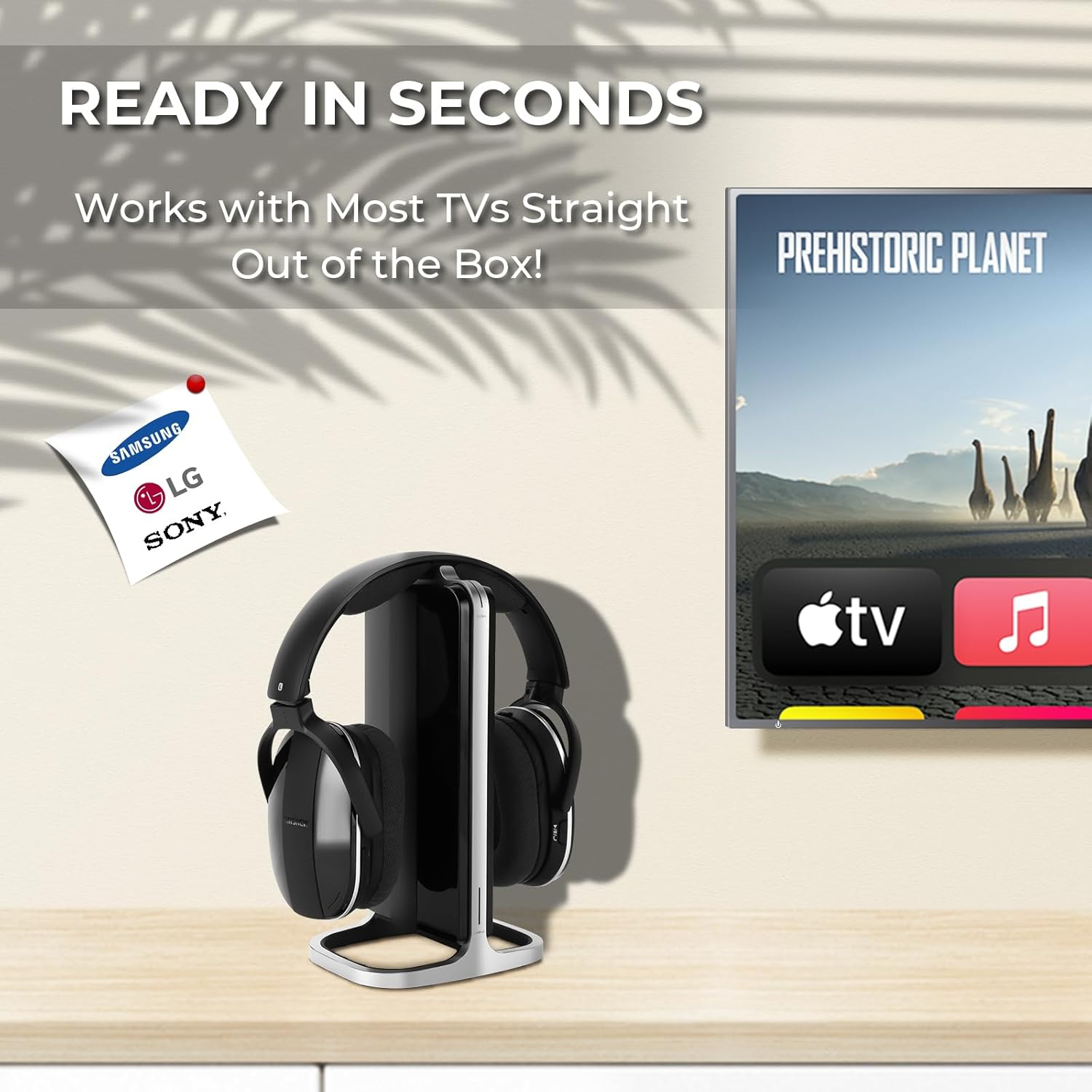 Wireless TV Headphones with Charging Station and RF Transmitter, Comfortable TV Headphones for Seniors, Compatible with All Tvs, Black and Silver image number 6