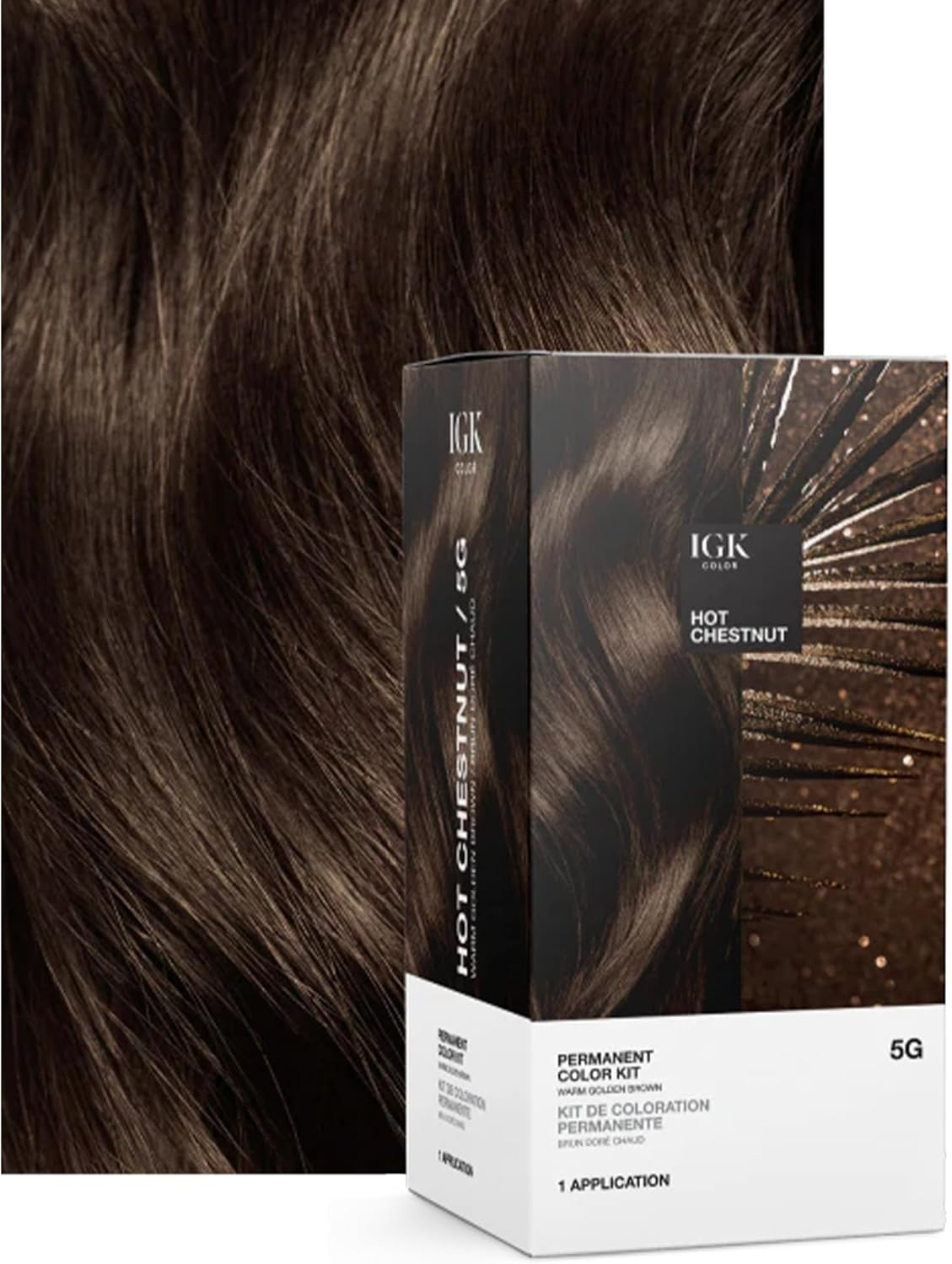 IGK Permanent Color Kit HOT CHESTNUT - Warm Golden Brown 5G | Easy Application + Strengthen + Shine | Vegan + Cruelty Free + Ammonia Free | 4.75 Oz - Almost Black image number 2