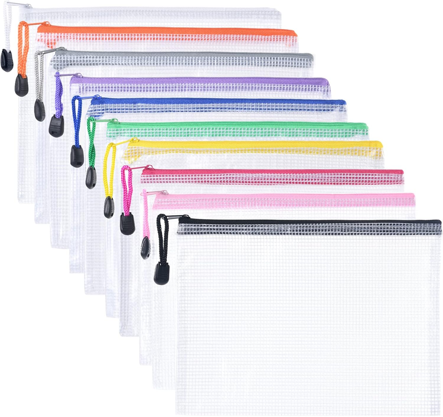 Vicloon Plastic Wallets A5, 10Pcs Zip Lock Bags Mesh Document Wallet Document Folders Plastic Pockets Zipper File Wallet for School Office Homework Storage Bags Travel image number 5