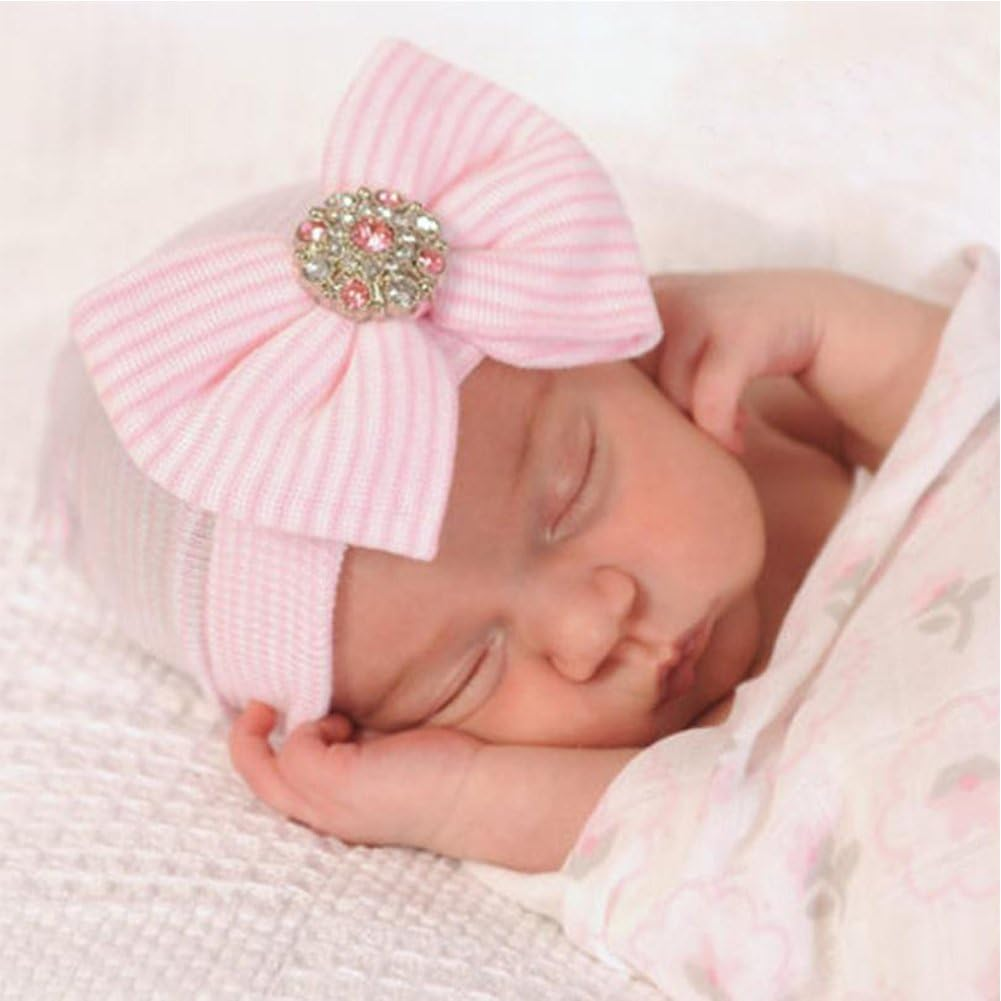 4Pcs Newborn Hat Infant Baby Hat Cap with Big Bow Soft Cute Knot Nursery Beanie image number 1