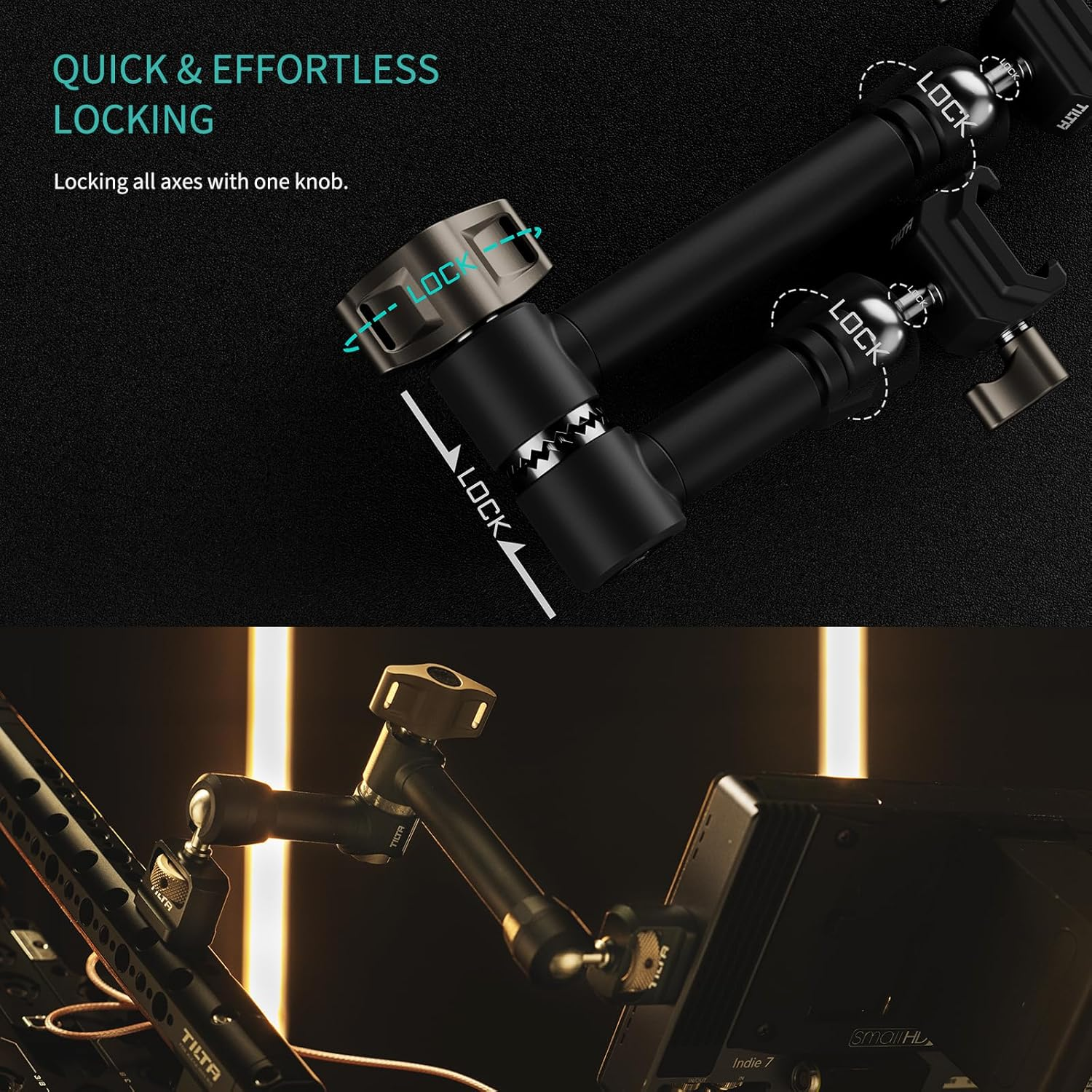 Tilta 10" Pro Articulating Arm with 1/4"-20 Threads with Locating Pins, Magic Arm Camera Arm Compatible with Cameras, Monitors and LED Lights Black TA-PAA2-B image number 6