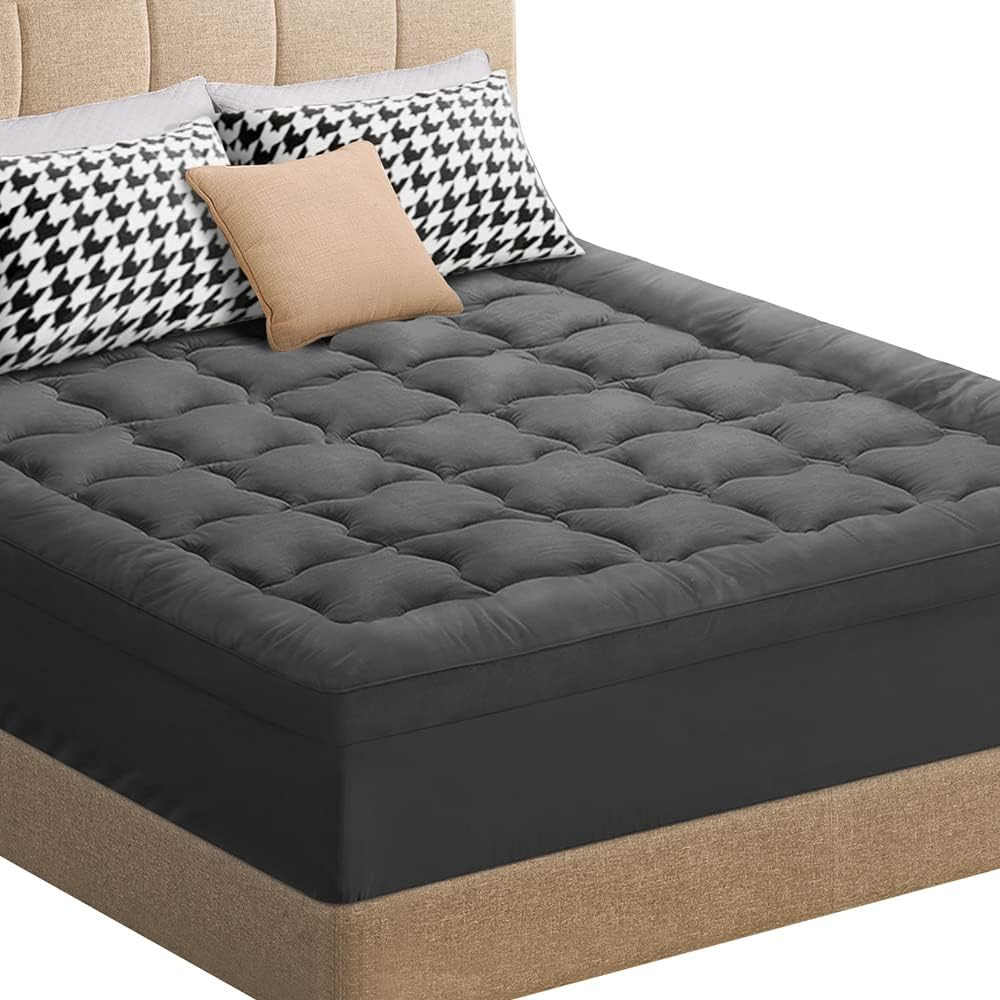 STARRY EUCALYPT King Size Pillow Top Mattress Topper 7Cm Thick with 1000 GSM Microfibre Filling, Fabric Cover Beddings Bed Mat Padding,Grey image number 6