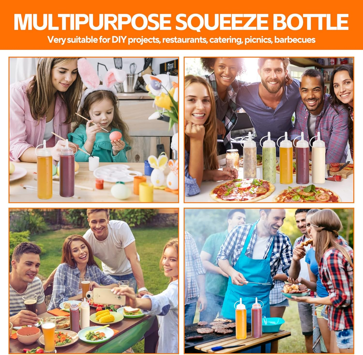 4 Pcs 8 Oz Condiment Squeeze Bottles for Sauce, Plastic Squeeze Bottles, Squirt Bottle Oil Container Dispenser for Ketchup, Sauce, BBQ, Grilling, Salad Dressing, Honey,Paint and Craft image number 1