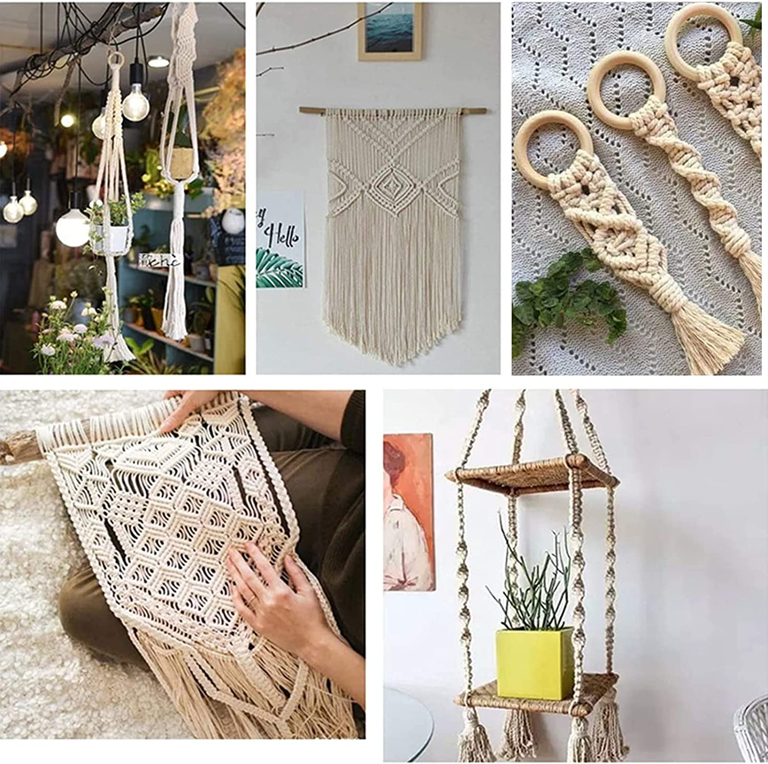 Macrame Kit Worthplanet 115Pcs Macrame Cotton Cord 3Mm 109 Yards Macrame Supplies Starter Kit with Wood Beads Wood Ring Wooden Sticks Needle Threader for Crafts Plant Hangers W200022 image number 1