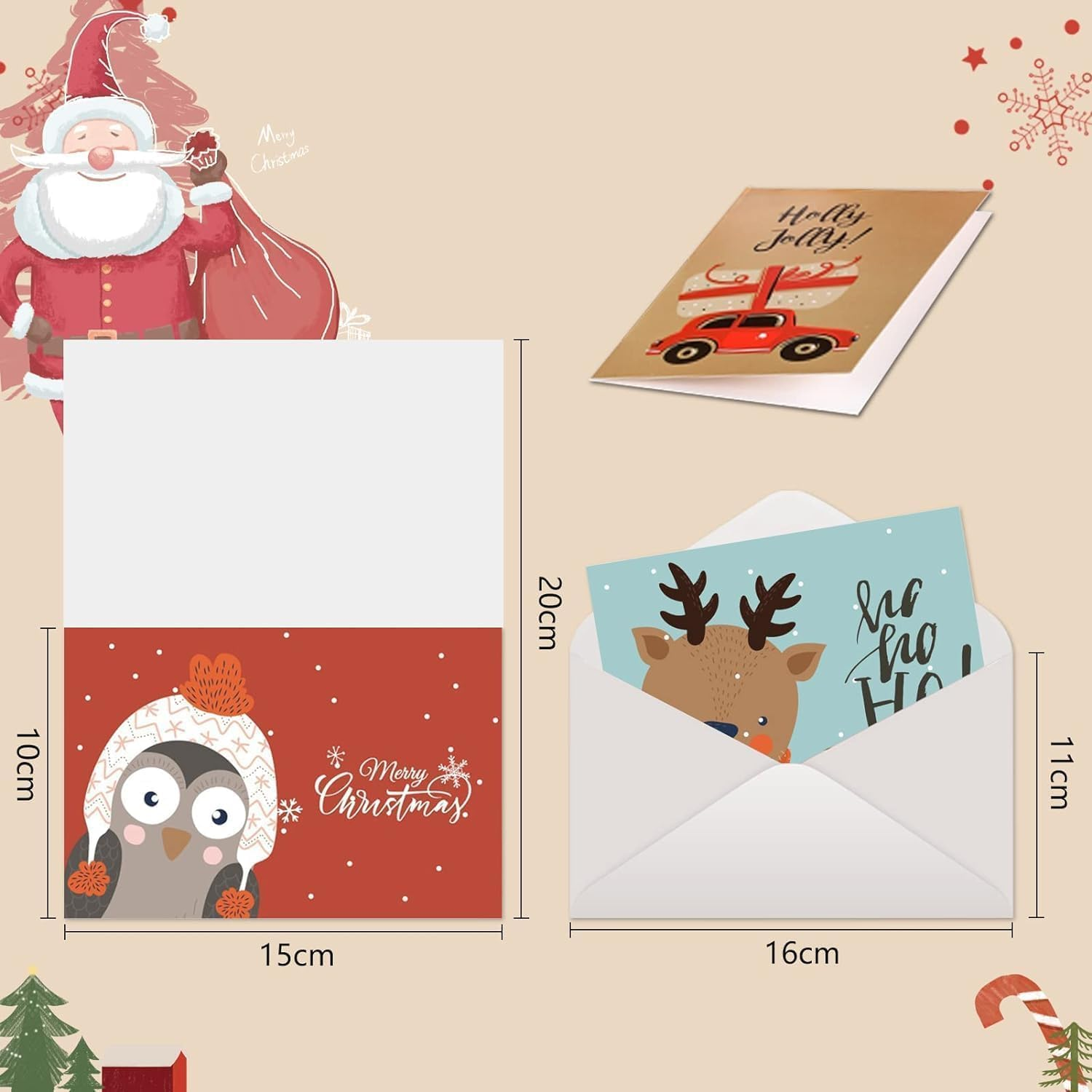 Christmas Cards with Envelope, 24 Different Christmas Postcards Bulk, Happy Holiday and Happy New Year Post Cards Greeting Cards for Christmas