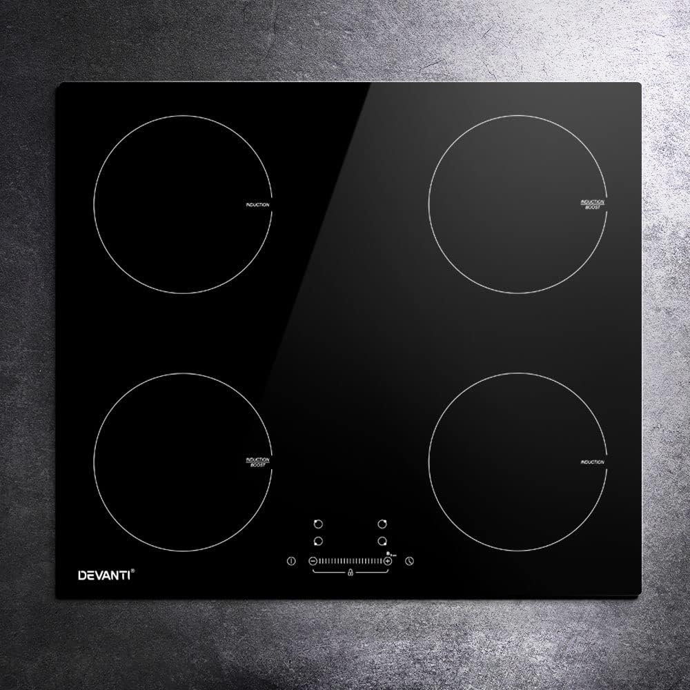 Devanti Induction Cooktop, Ceramic Glass Portable Cookware Cooker Super Powerful Electric Stove Plate Home Kitchen Appliance, with 4 Cooking Zones Touch Control Panel Black image number 4