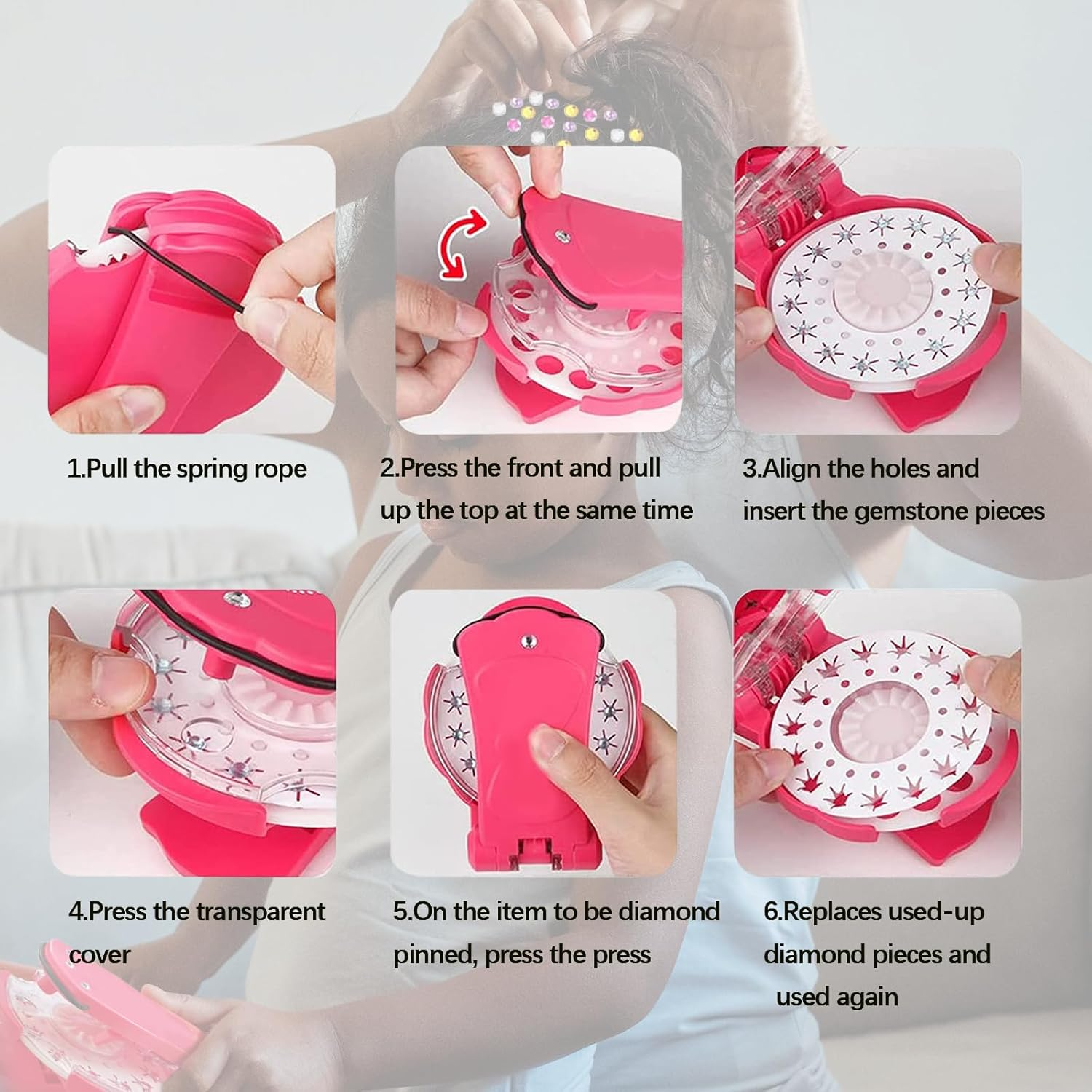 Hair Bedazzler Kit, 180 Pieces Glitter Stones and 1 Piece Diamond Hair Machine, Hair Gemstone Styler, Hair Glitter Machine, for Brightening Hair, Clothes, Accessories image number 1