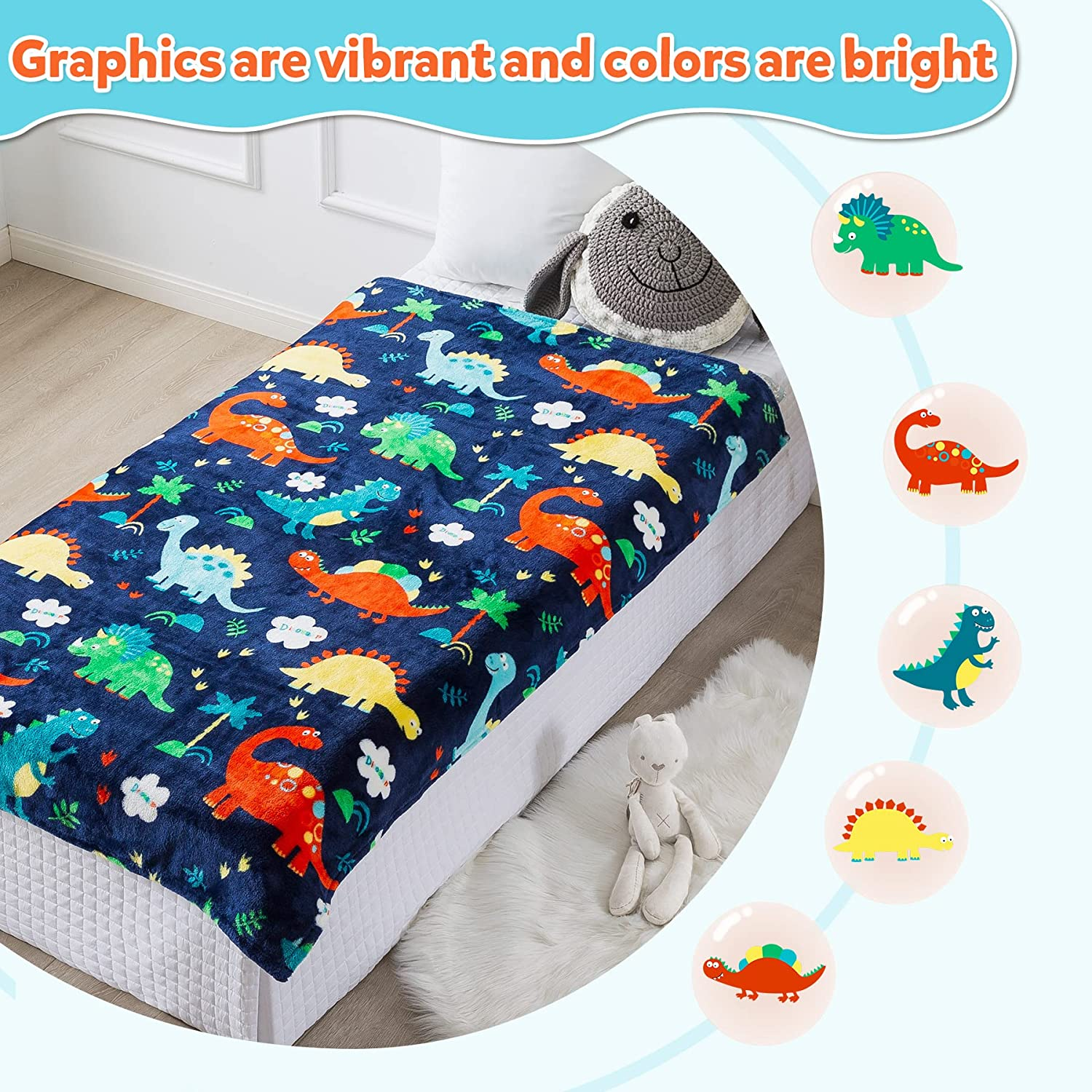Mermaker Dinosaur Blanket for Boys, 380 GSM Dinosaur Toddler Blanket for Boys and Girls, Cute Dinosaur Blanket for Kids, Toddler Boys Blanket Soft Fleece Kids Throw Blanket for Toddler (50X60 Inch) image number 5