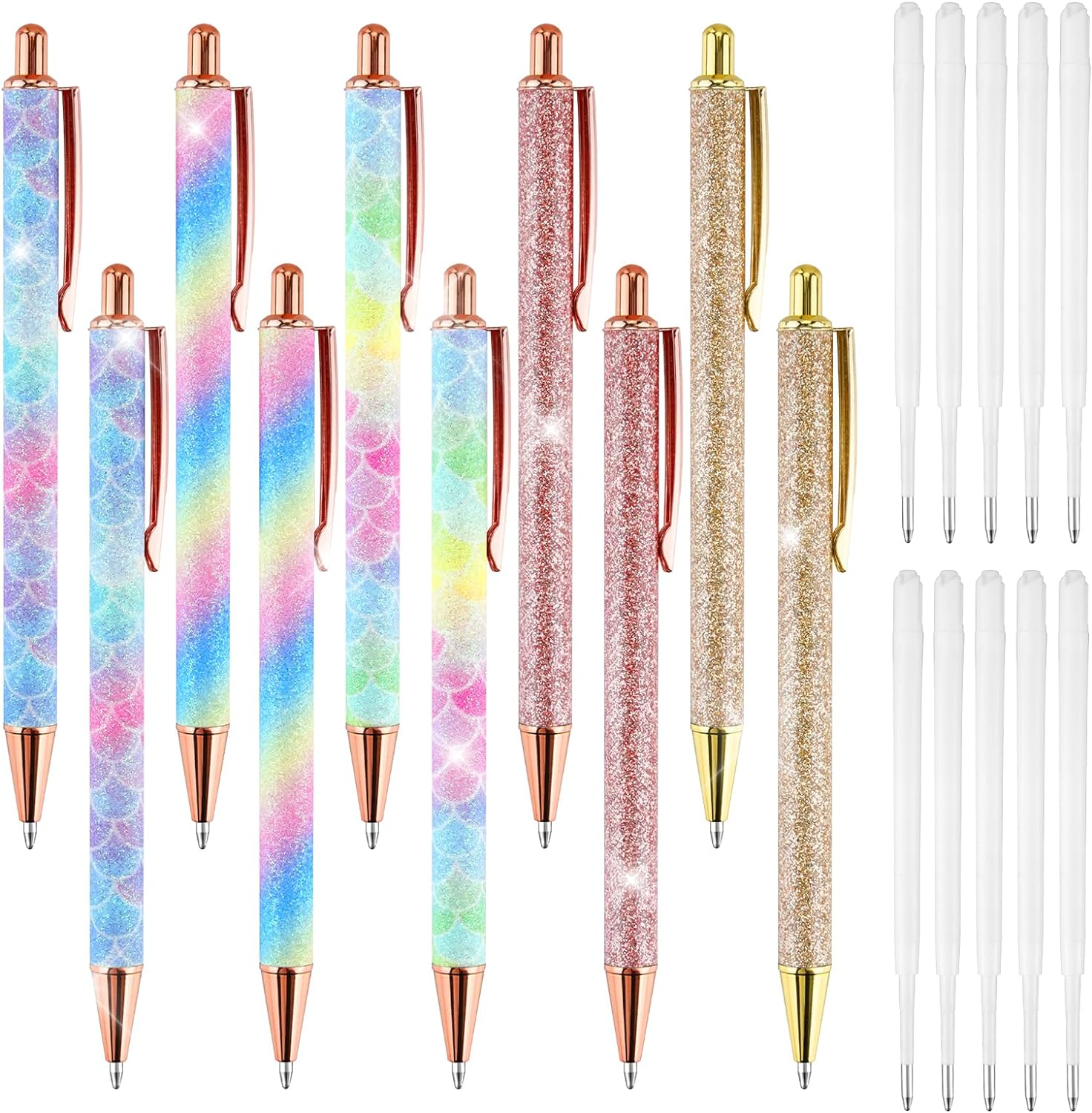12Pcs Retractable Metal Ballpoint Pen Set, FHDUSRYO 6 Slim Metallic Ballpoint Pens, 1.0Mm Medium Point Black Ink Pens with 6 Pen Refills, Gold Sliver Click Ball Pens for Gift, Business, Office (Slim)