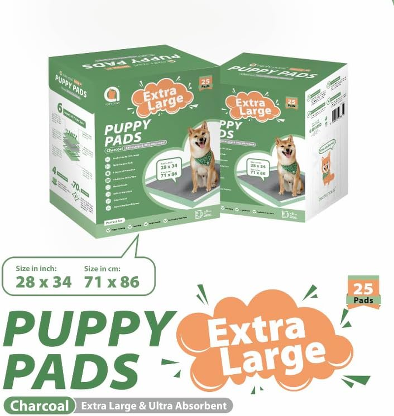 Charcoal Puppy Training Pads, Extra Large Puppy Pee Training Pads, Super Absorbent Leak-Proof Disposable Training Pads, Fandcy Pet Training Pads for Indoor or Outdoor Use (25 XL Pads: 71Cm X 86Cm)