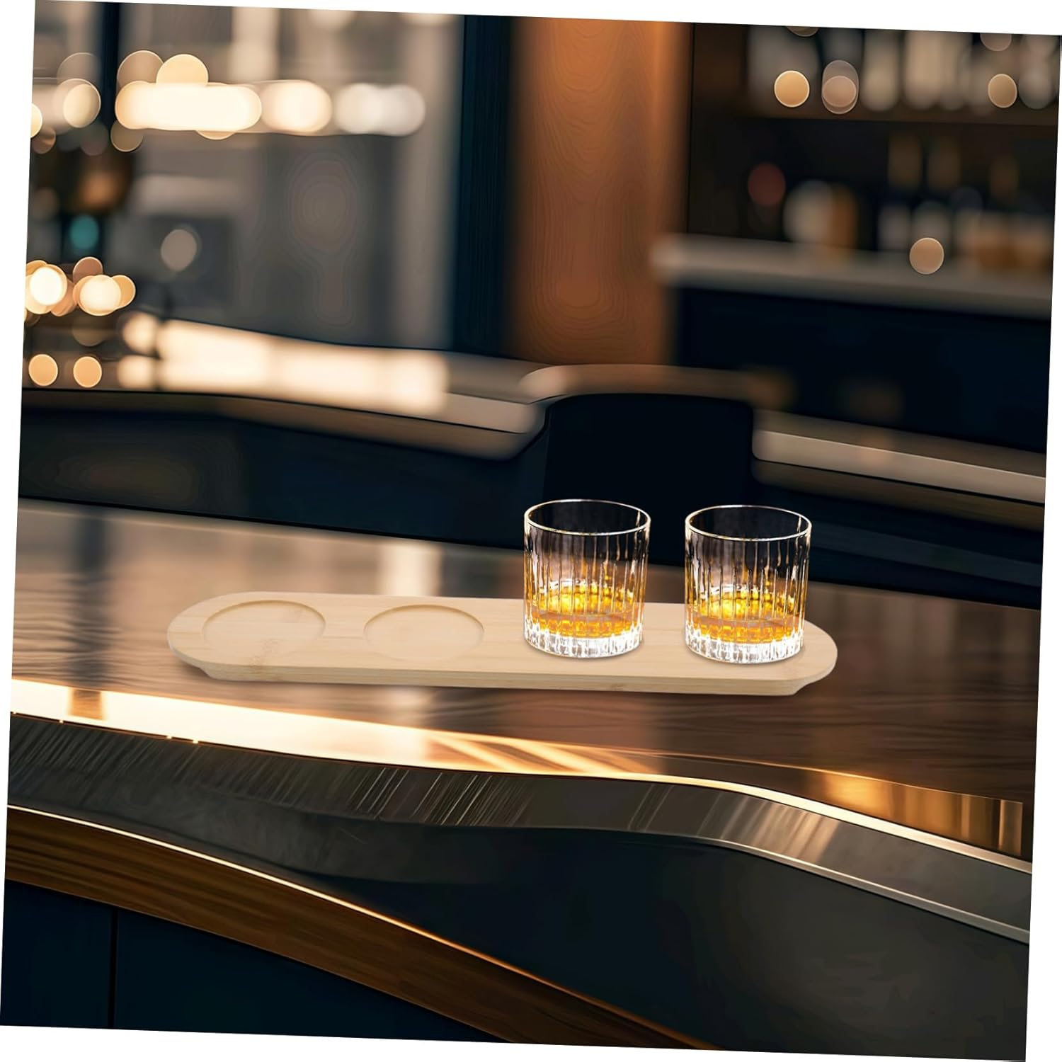 Garneck 4Hole Natural Bamboo Wine Coasters for Drinks Shot Holder Tray Holder for Servers Tasting Flight Boards Red Wine Glasses Whiskey Wooden Paddle Display Rack image number 1