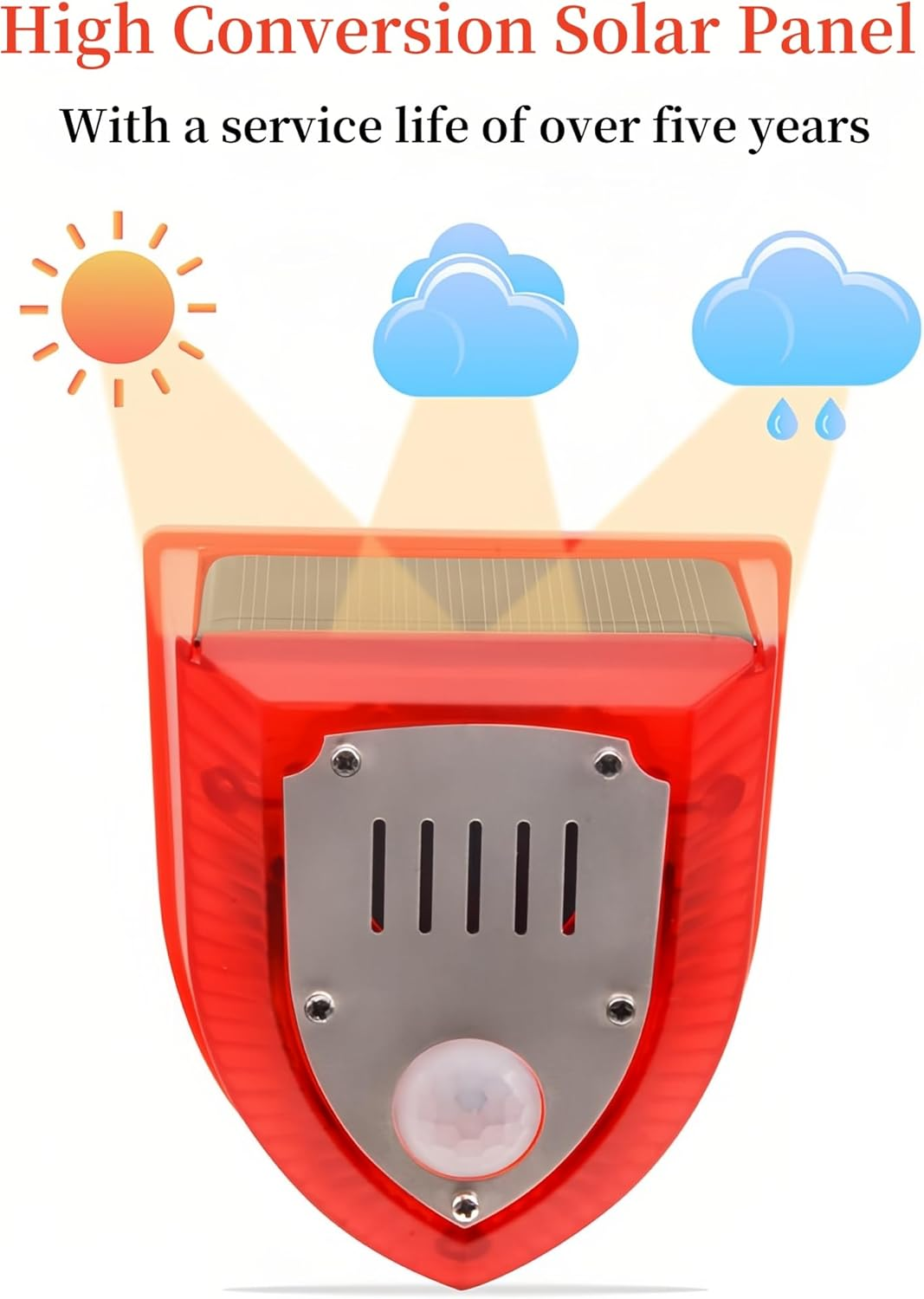 Lancoon Solar Security Alarm Lights Motion Sensor 129Db Loud IP65 Waterproof Light Strobe Light Warning Lamp Gunshot Sounds & Barking Sound for Outdoor Yard Barn