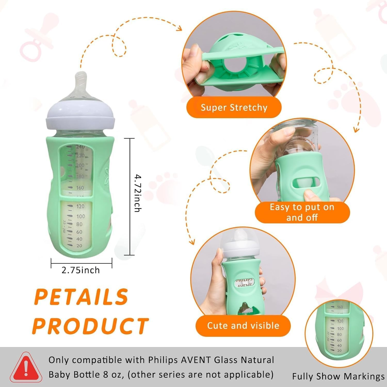 Silicone Sleeves for Avent Natural Glass Baby Bottles, 3 Pack anti Breakage Baby Bottle Holder, Compatible Philips Avent Glass Natural Baby Bottle 8 Oz, BPA Free(White+Blue+Green) image number 3