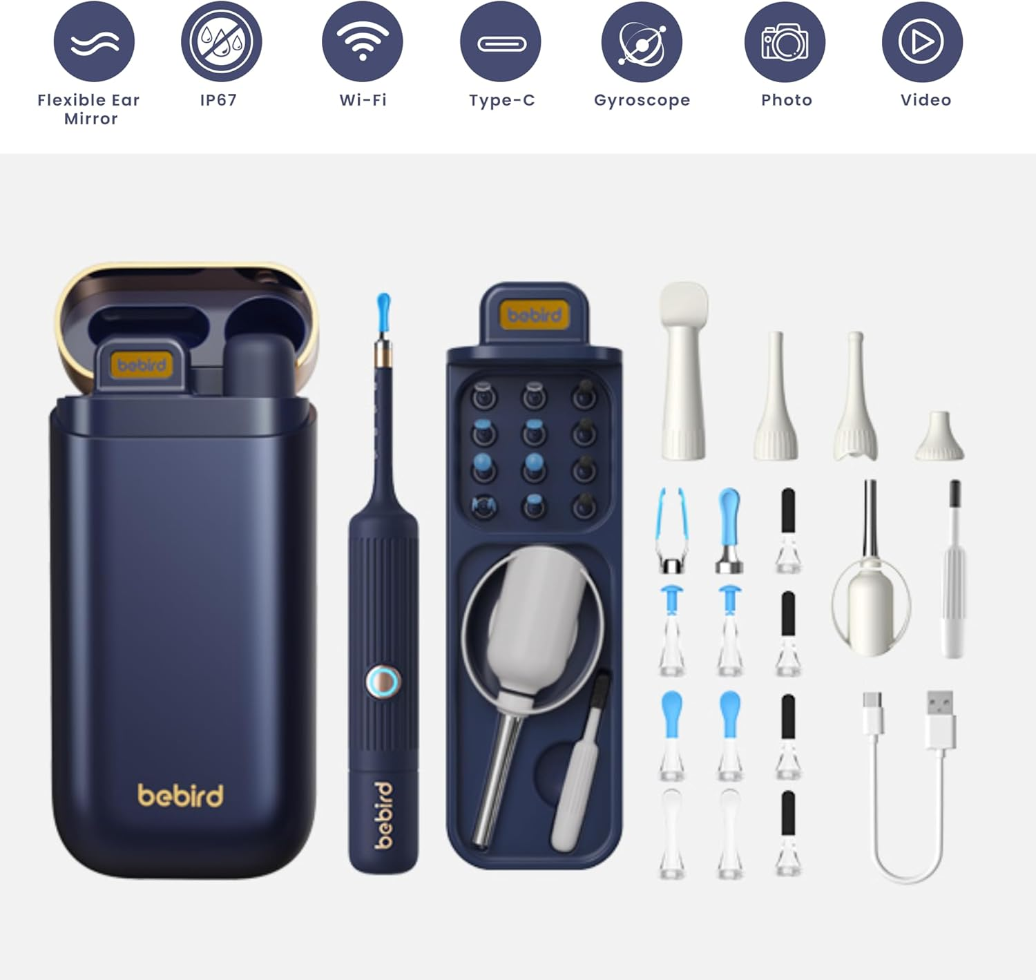 Bebird Earwax Remover, Earsight plus Otoscope,Flexible Ear Scope Otoscope Camera Light 1920P Hd,Ear Cleaner with Portable Case for Adults,Kids,Ios,Android（Dark Blue） image number 3