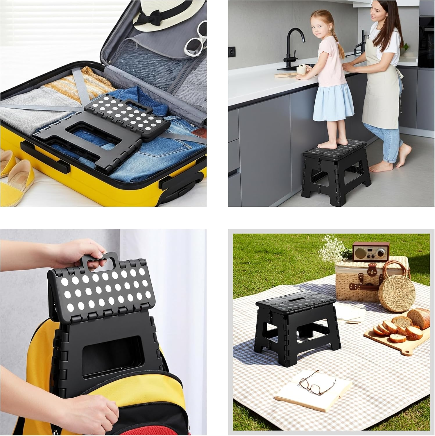 Utopia Home Foldable Stool for Kids and Adults - Black - Lightweight Plastic Step Stool - 28Cm Wide and 20Cm Tall - By image number 2