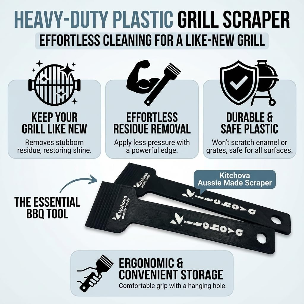 Bristle Free BBQ Grill Scraper (2 Pack) &ndash; Plastic Barbecue Cleaning Tool &ndash; Aussie Made Grill Accessories for Gas, Charcoal, Porcelain & Iron Grates &ndash; Rust Proof & Wire Free Scraper (Black) image number 4