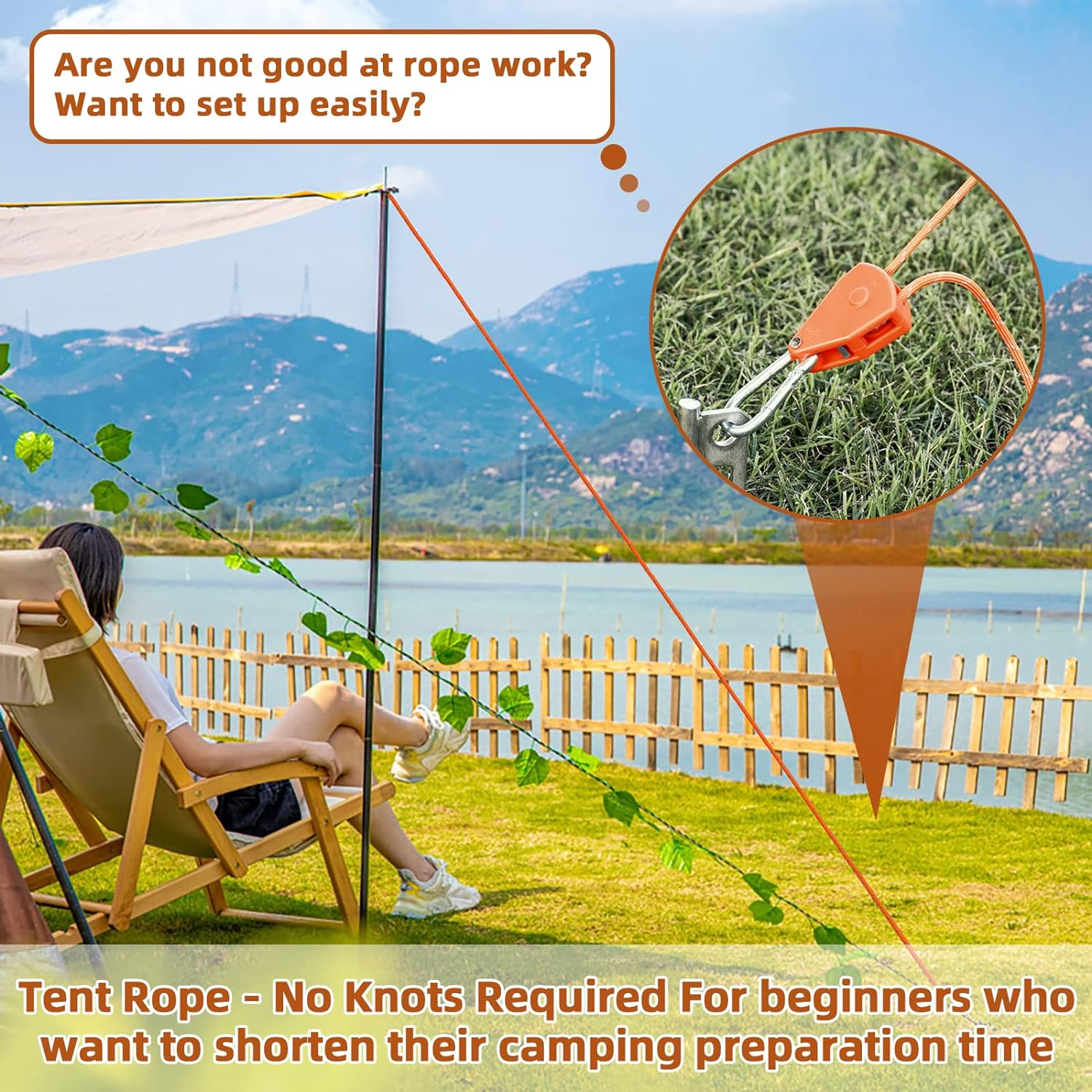 Pack of 4 4 Mm Reflective Guy Ropes Rope with Rope Tensioner, 4 M Rope Ratchet Tent Cord Luminous with Tensioner Adjuster Adjustable Nylon Outdoor Rope for Tent Tarpaulin Awning Camping image number 4