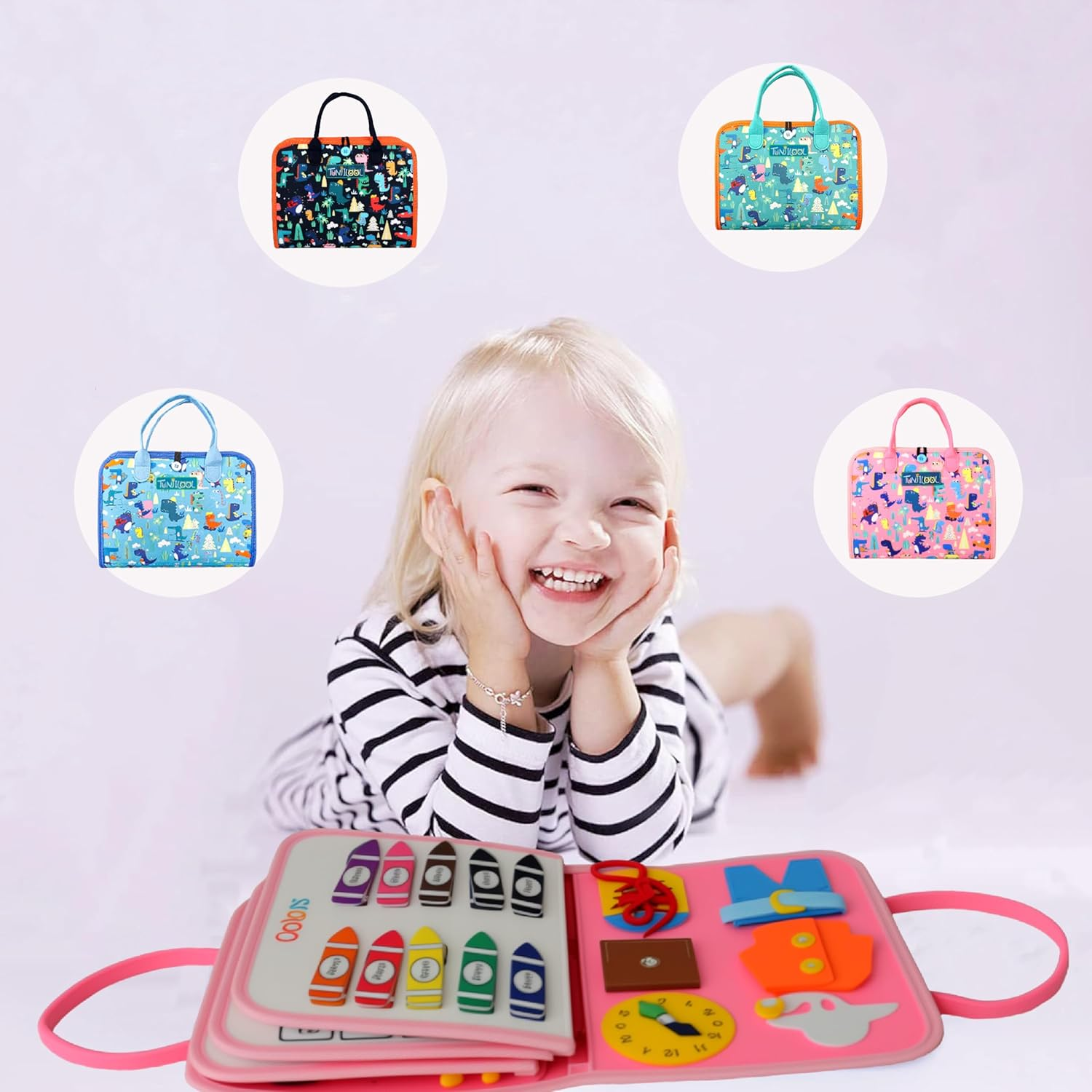 TUNJILOOL Montessori Busy Board - 8-In-1 Sensory Activity Book with Detachable Pages, Travel-Friendly Learning Toy for Fine Motor Skills & Preschool Education image number 2