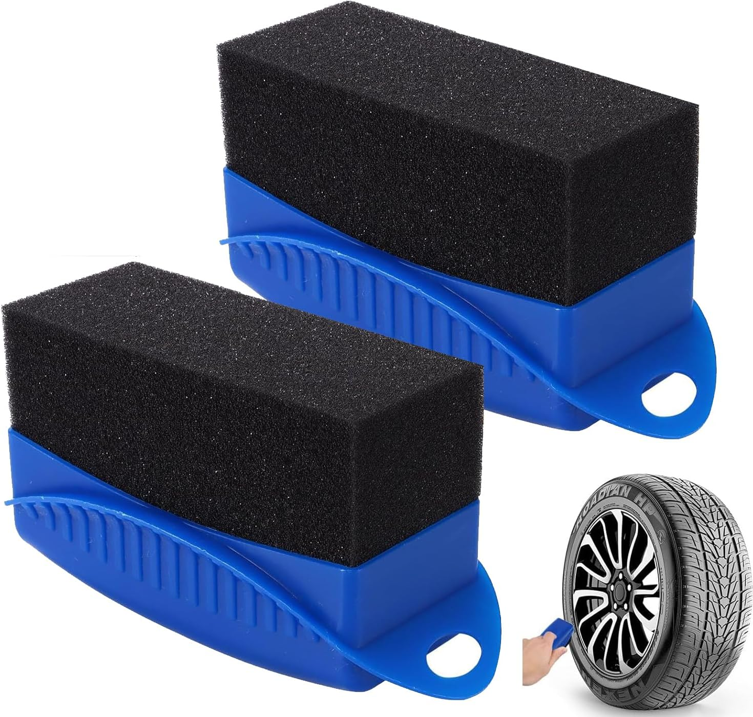 2 Pcs Car Wheel Waxing Sponge Tire Shine Applicator, Tire Dressing Applicator, Car Tire Shine Applicator Tire Shine Sponge Pad, Reusable Tire Polish Applicator (Blue)