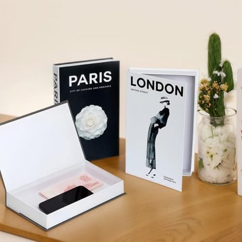 3 PCS Magnetic Decorative Fake Books, Fashion Fake Book Box, Stacked Hardcover Faux,Black White Decor Books with Storage Function, for Home/Coffee Table//Office image number 1