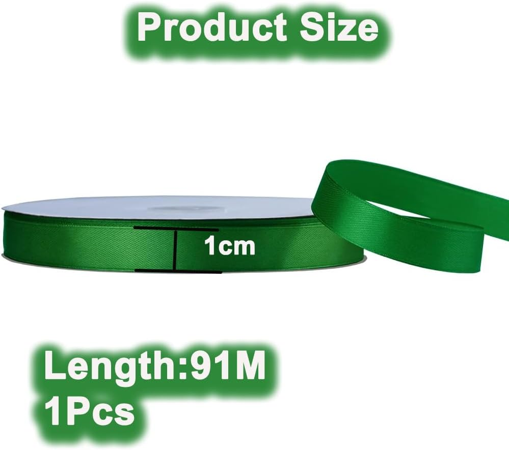 Satin Ribbon, 3/8Inch(10Mm) X 100Yards Double Sided Solid Polyester Ribbon Roll for Gift Wrapping Invitation Floral Arrangement Hair Balloons Craft Sewing Wedding Party Home Decoration (Green) image number 1