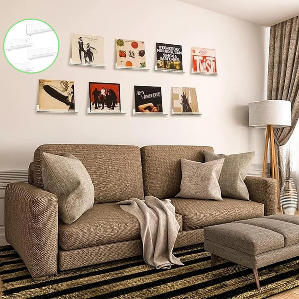 4 Pcs Clear Vinyl Record Wall Mount Shelves,Clear Acrylic Album Record Holder Display, Shelf Mount CD Rack Wall Display, Holder for Album