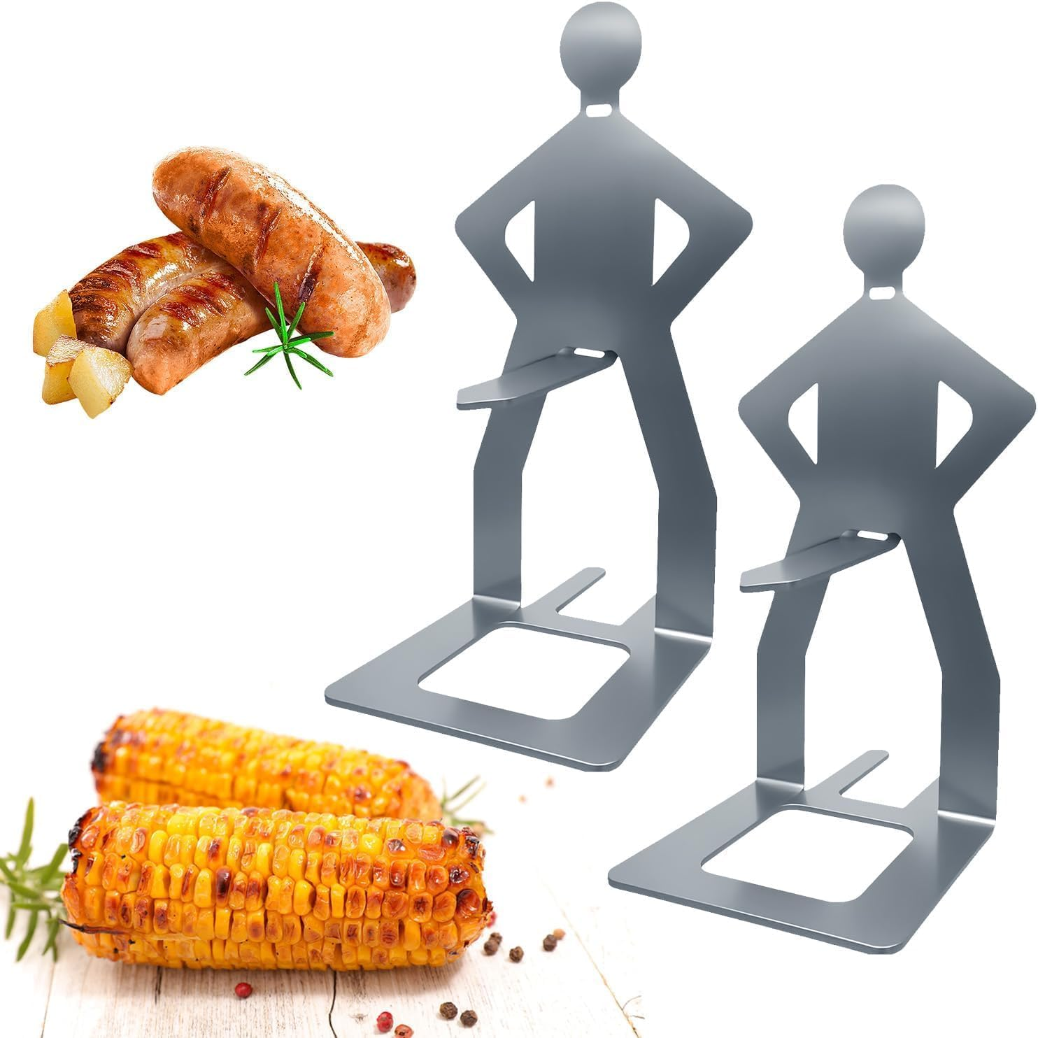 HOLDAWN 2 Pack Stainless Steel Snag BBQ Stand, Funny Men Shape Sausage Grill for Camping, Beach & Backyard image number 4
