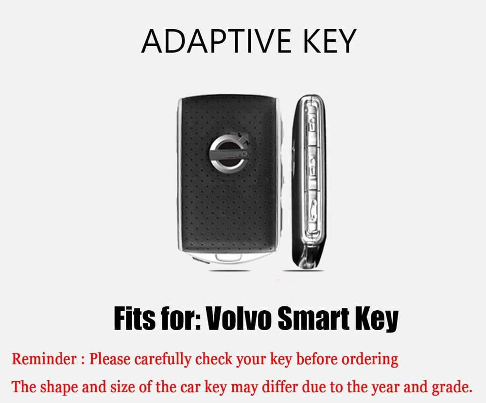 HIBEYO Alloy Leather Texture Car Key Fob Cover with Keychain Fits for Volvo XC90 XC60 XC40 S60 S90 V60 Polestar 1 T5 Car Key Case Cover Jacket Smart Remote Car Key Holder Key Shell 3 Button Blue