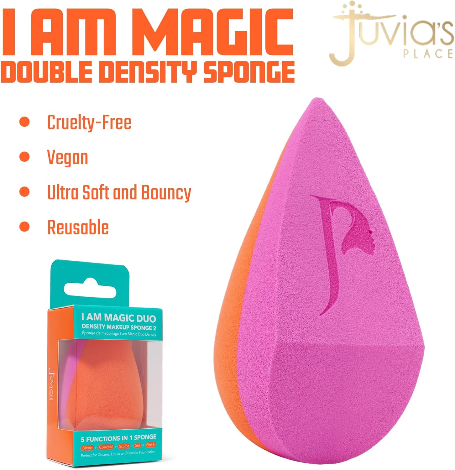 Juvia'S Place I Am Magic Sponge Orange&Pink - Face Blending Flawless Makeup Foundation Powder Setting Soft Cosmetics Puffs Wedges Travel Essentials Skincare Tools Blenders Blush Beauty Accessories image number 1