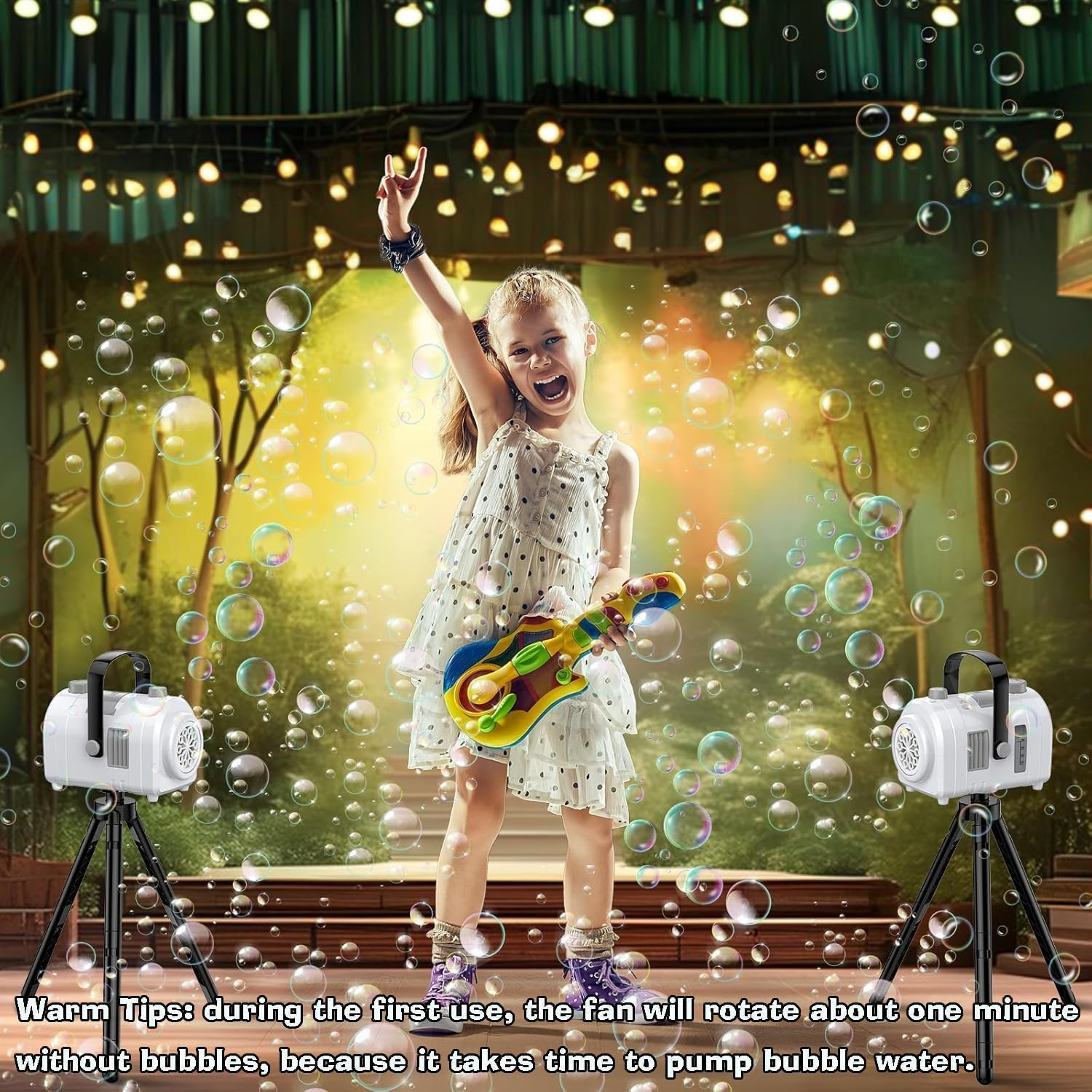 Bubble Machine Large Capacity, Automatic Kids Bubble Blower with 10 Holes 2 Speeds 17Oz/500Ml, Rechargeable Portable Bubble Toy with Tripod for Indoor, Outdoor, Birthday, Parties (White) image number 2