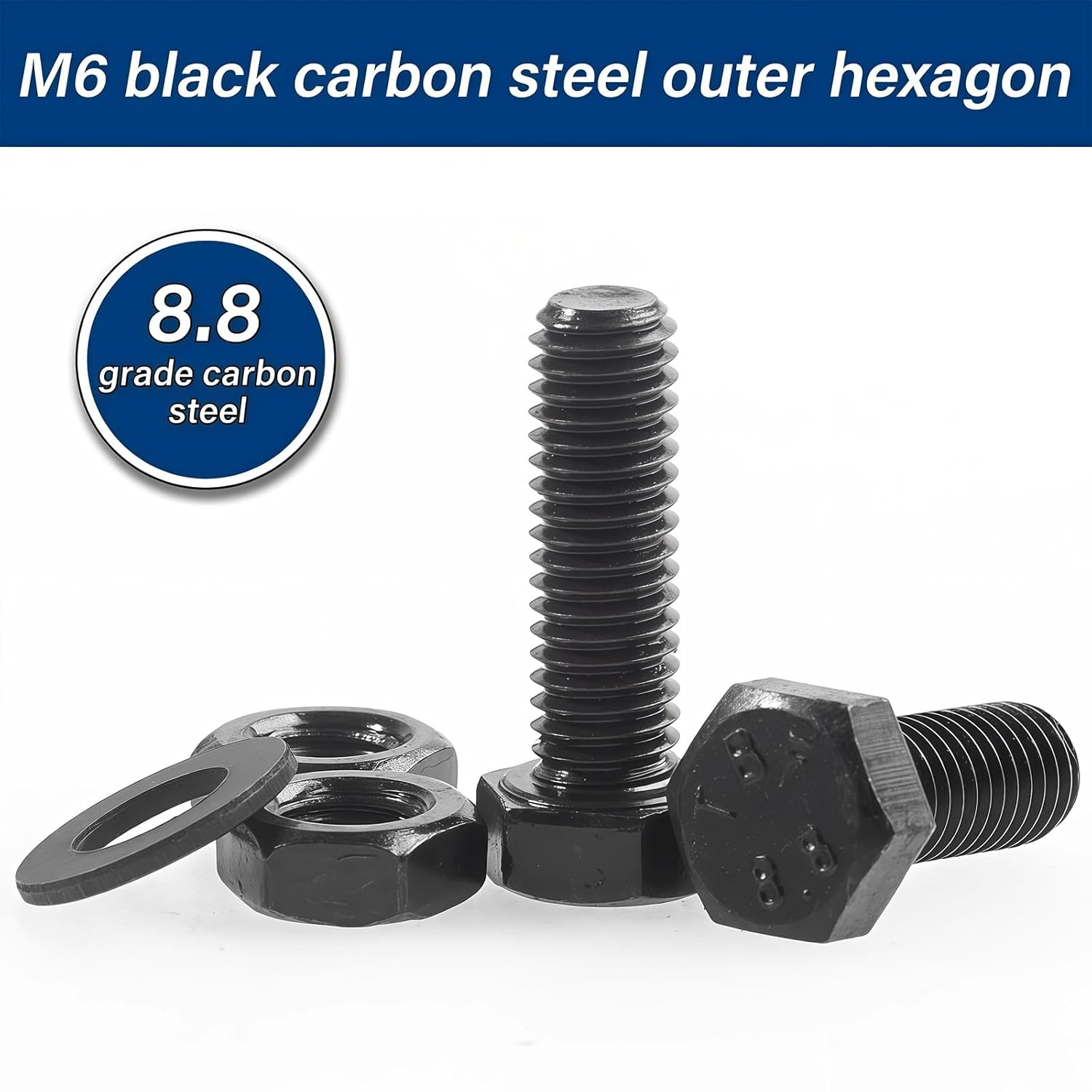 Zmbroll M6 Hex Bolts and Nuts Kit 148Pcs External Hex Head Cap Metric Machine Screws M5X12/16/20/25/30/35/40/45Mm 8.8 Grade Alloy Steel Black Screws Heavy Duty Hex Fasteners for Machinery image number 2