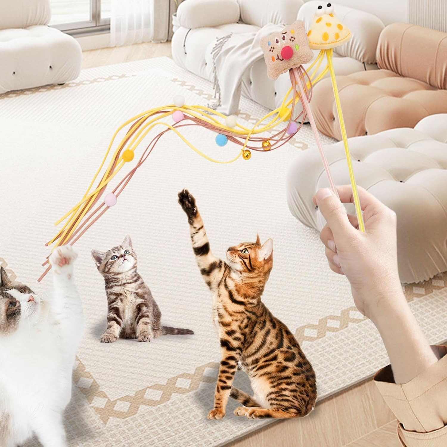 Luckyopt Cat Teaser Wall, Cute Cartoon Shaped Plush Cat Toy Wall with Bell and Colourful Plush Ball, Cat Wall Toy for Kitten Cat Relieves Boredom (Pink)