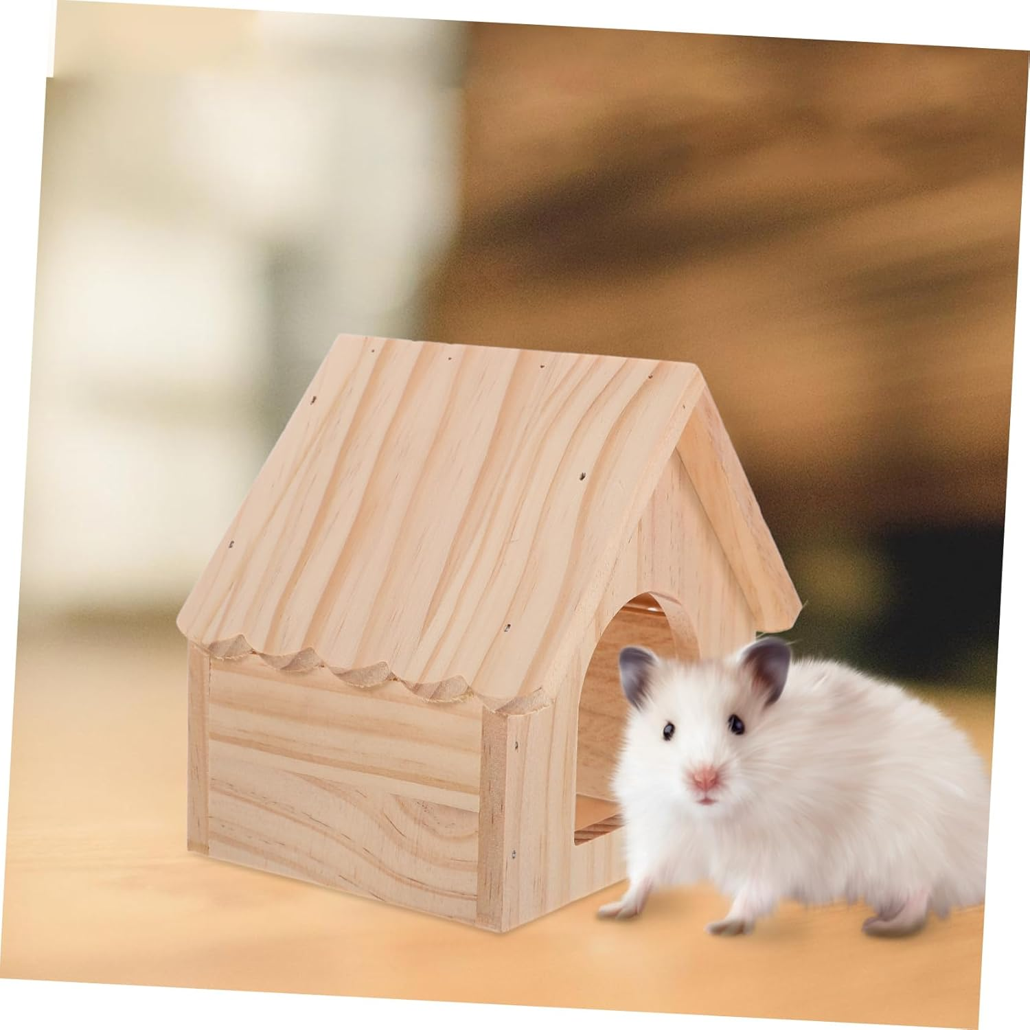 CVUTOVO Hamster Wooden Hideout and Guinea Pig Hideout Wood Small Animal Hut Natural Solid Wood Small Pet Hut Shelter for Hamsters and Guinea Pigs image number 6