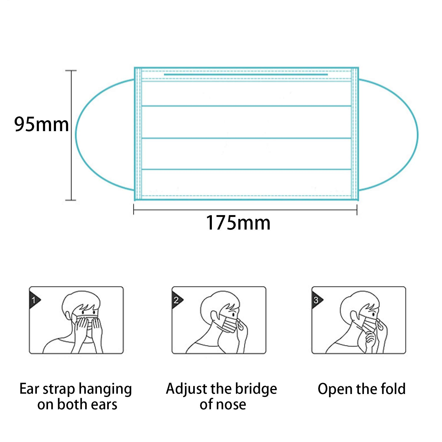 Mystcare Individually Wrapped Masks 100 Pack Disposable,Face Mask Protection for Adults 3-Layer Filter Safety Face Masks(100, Black) image number 6