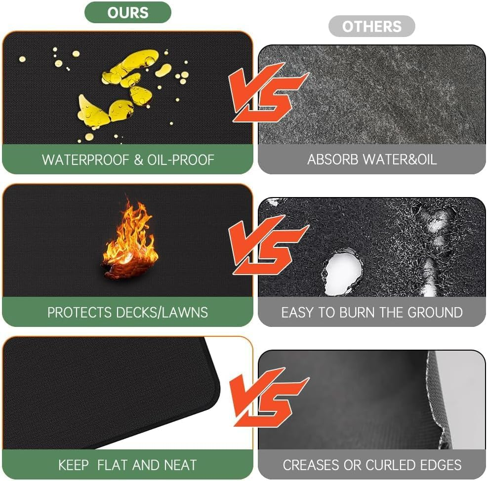 Jiaozoum 165 * 100Cm Fireproof under Grill Mats for Outdoor Grill, Double-Sided Fireproof Deck and Patio Protector Mat, Waterproof Oil-Proof BBQ Floor Pad Indoor Fire Pit Fireplace Mat image number 2