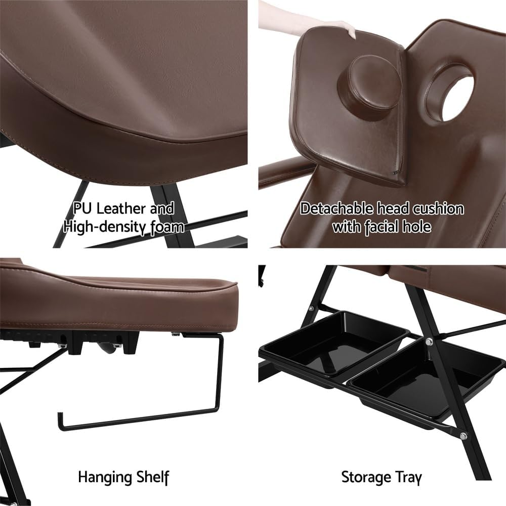 Zenses Massage Table Adjustable Salon Chair Waxing Bed Therapy 3-Fold Brown image number 1