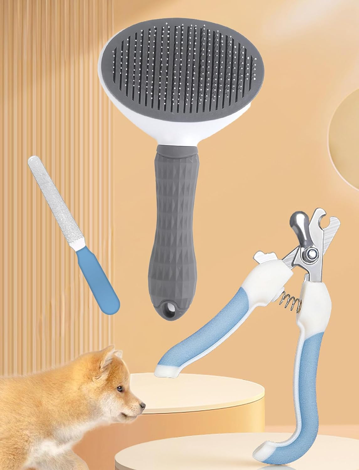 Pet Grooming Kit &ndash; Self-Cleaning Slicker Comb, Nail Clipper & File for Cats, Dogs & Rabbits image number 4