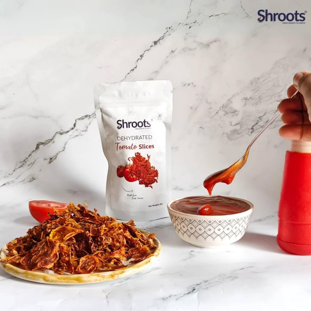 SHROOTS Dehydrated Tomato Flakes Pure Vegetarian Gluten-Free No Added Salt Easy Cooking Essential Machine Dried Vegetables with Natural Aroma Perfect for Soups, Sauces and Seasoning 1.41 Oz, Pack of 1 image number 5