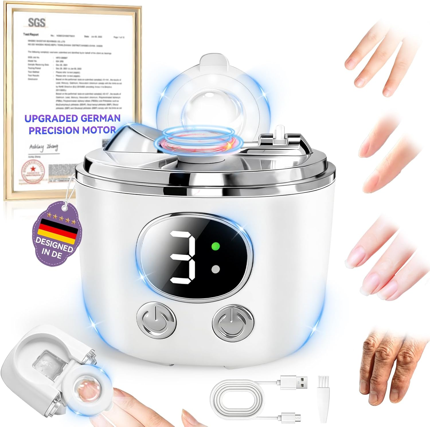 2026 Upgraded 2-In-1 Electric Nail Clipper【Top1 German Motor +56% Power】【3 Speeds & Double Mouth Blade】【Led Light & Magnifier Assistance】Clear Vision, Precise Trimming (Suitable for Families, Seniors) (Gray)