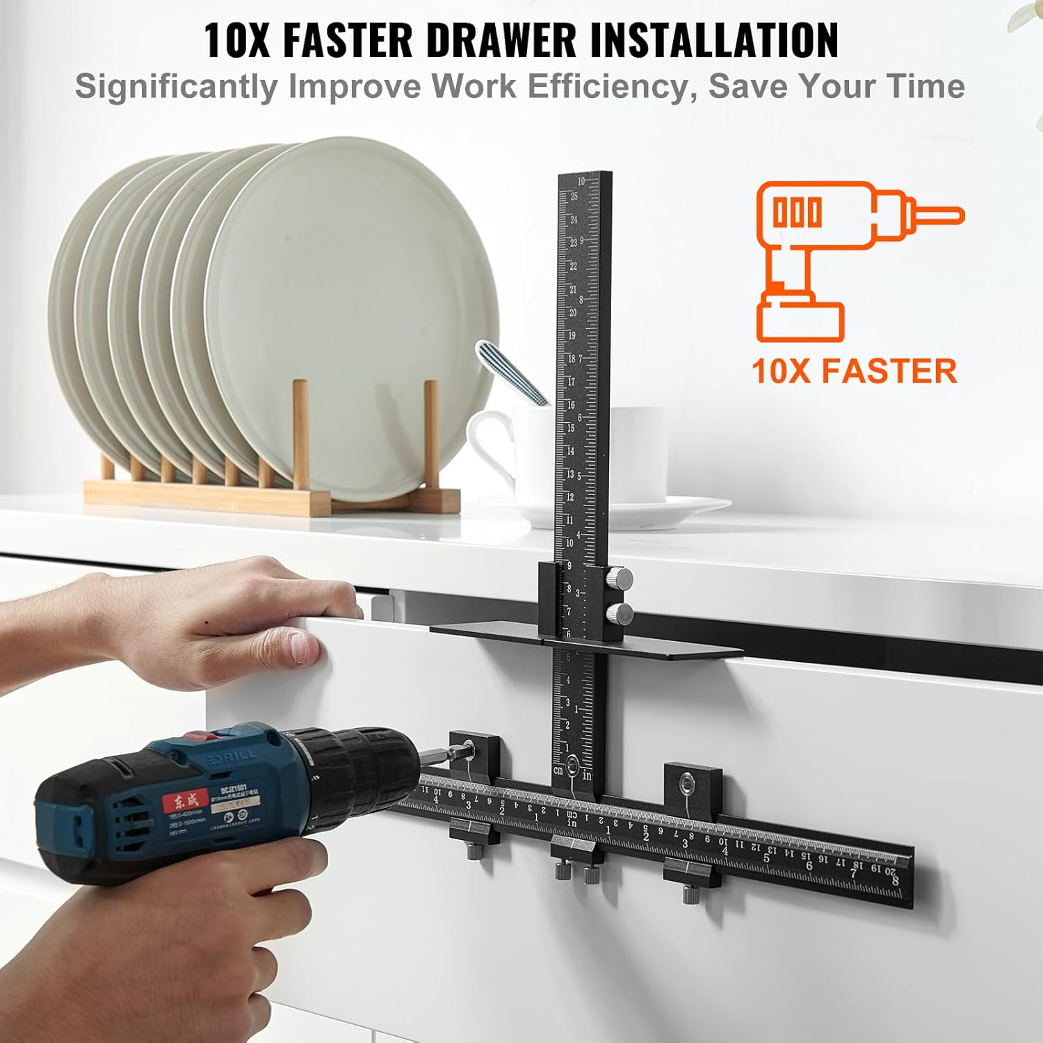 VEVOR Cabinet Hardware Jig, Aluminum Alloy Cabinet Handle Jig with Center Punch, Adjustable Cabinet Hardware Template Tool, for Installation of Door Drawer Front Knobs Handles and Pulls