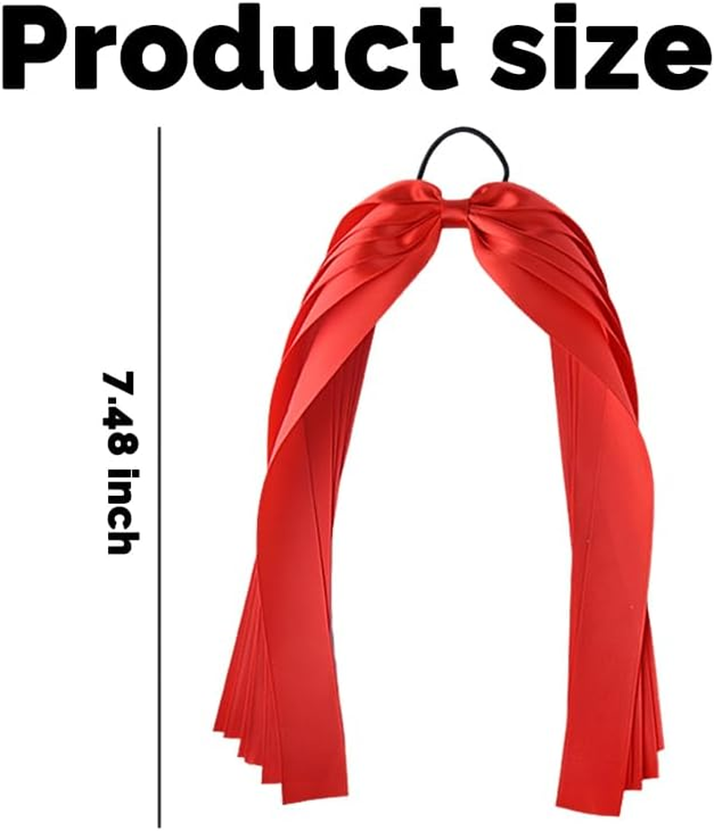 Christmas Hair Ribbon Bow Tie Christmas Hair Accessories for Women Elastic Red Bow Hair Ties Silk Long Hair Scrunchies Ties with Bow Satin Christmas Ponytail Holder 2PCS Ribbon Hair Tie Bows image number 4